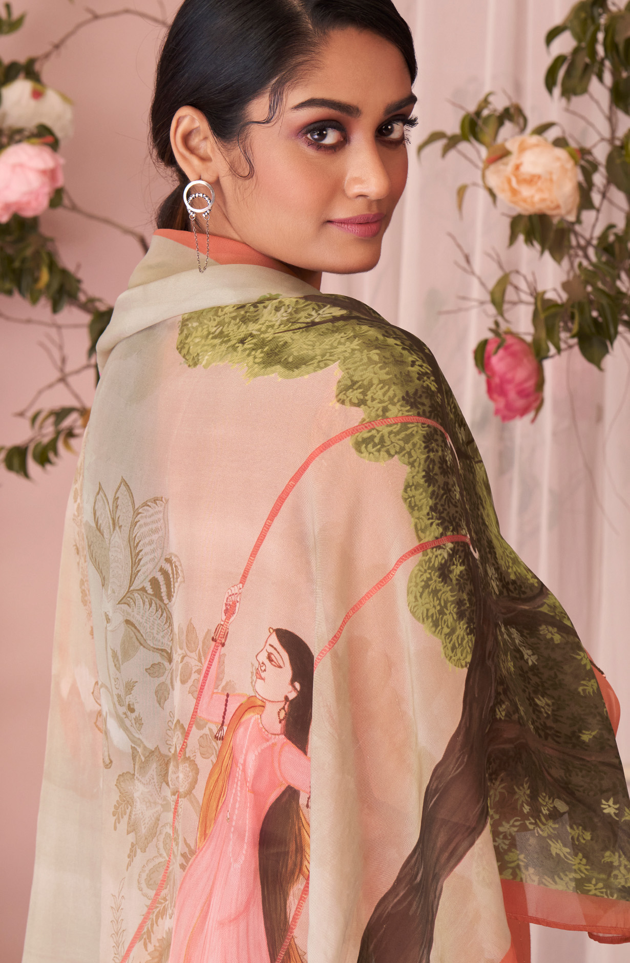 Orange Beautiful Muslin Unstitched Salwar Suit with Organza Dupatta - HAS920