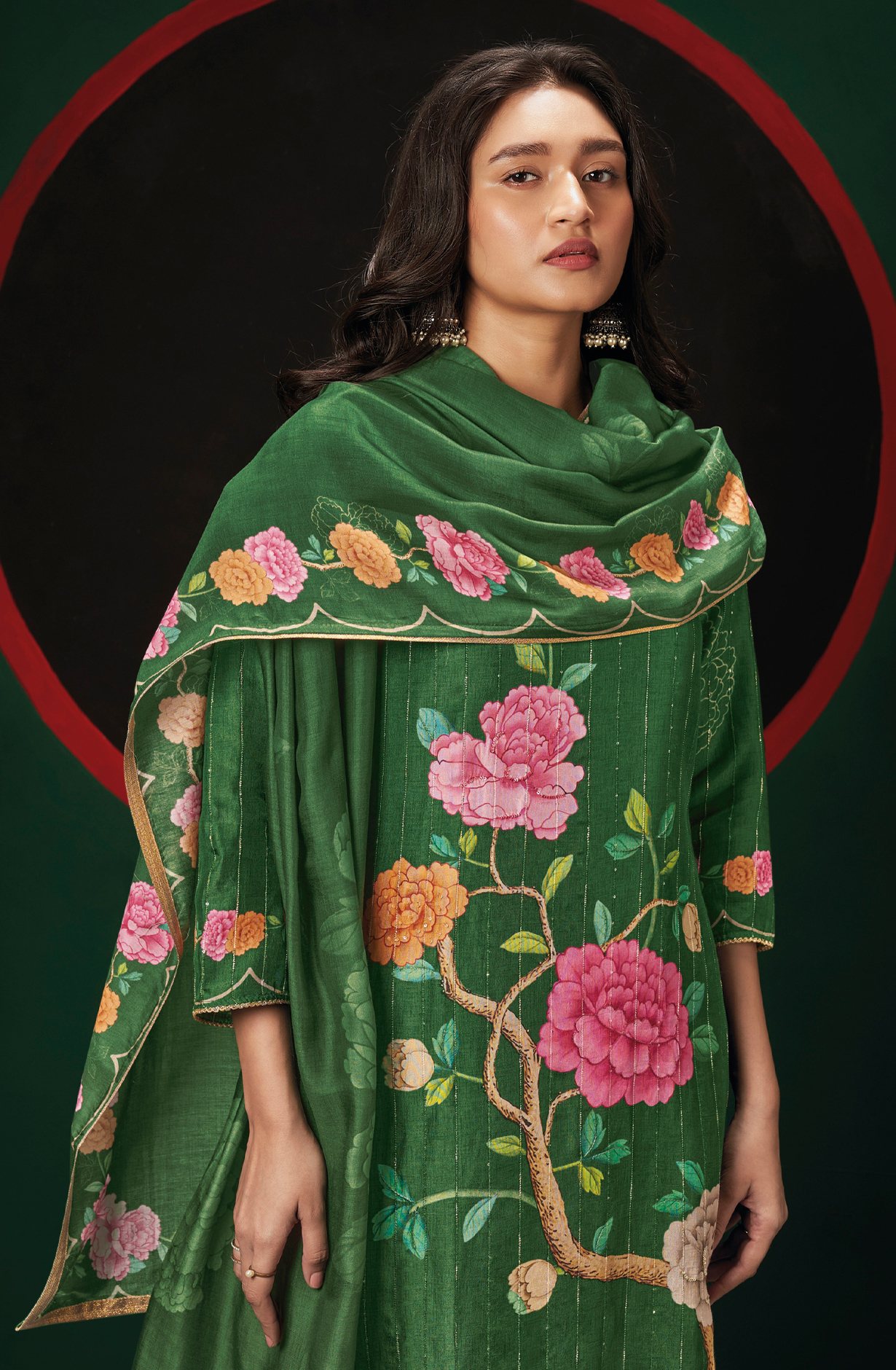 Bottle Green Designer Russian Silk Salwar Kameez - TAYS2065D