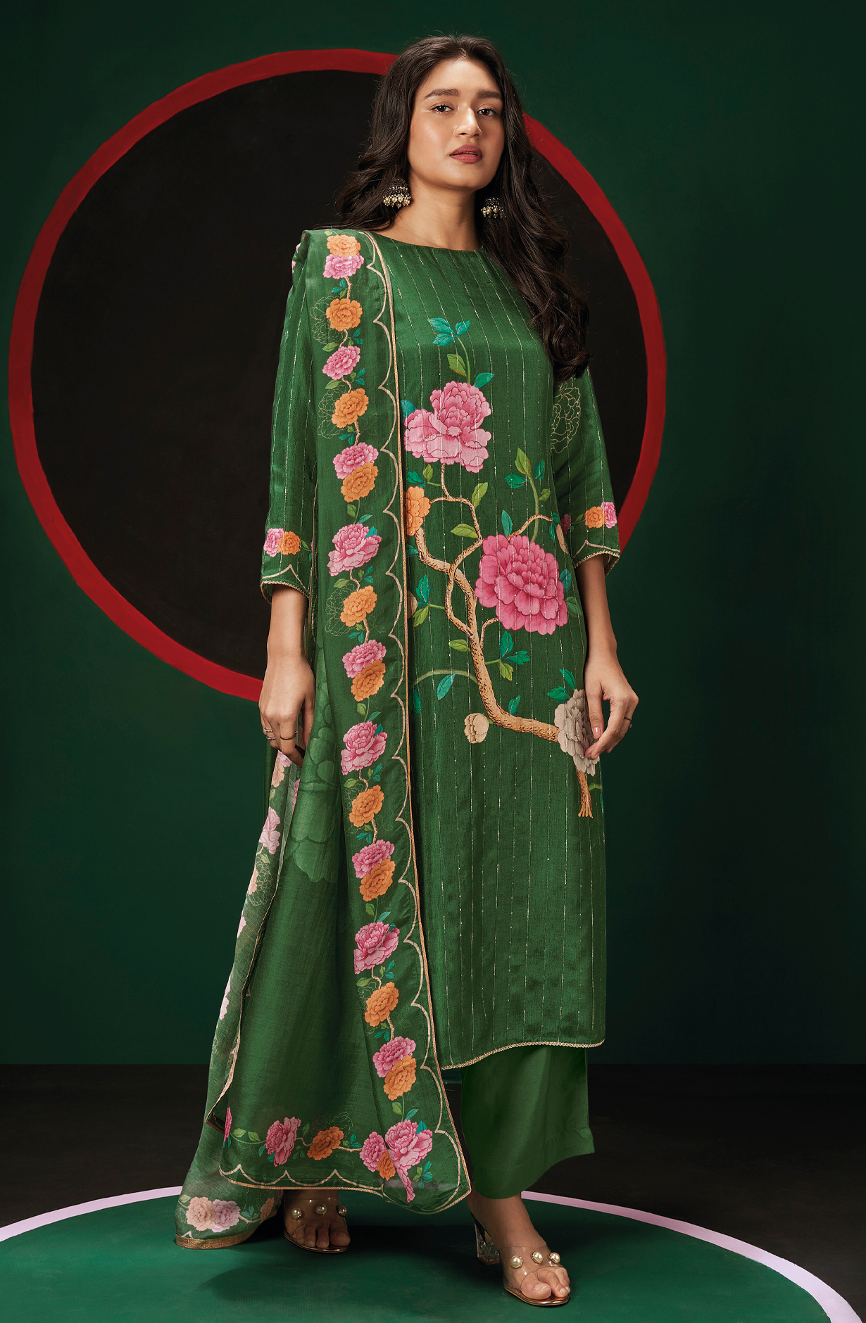 Bottle Green Designer Russian Silk Salwar Kameez - TAYS2065D