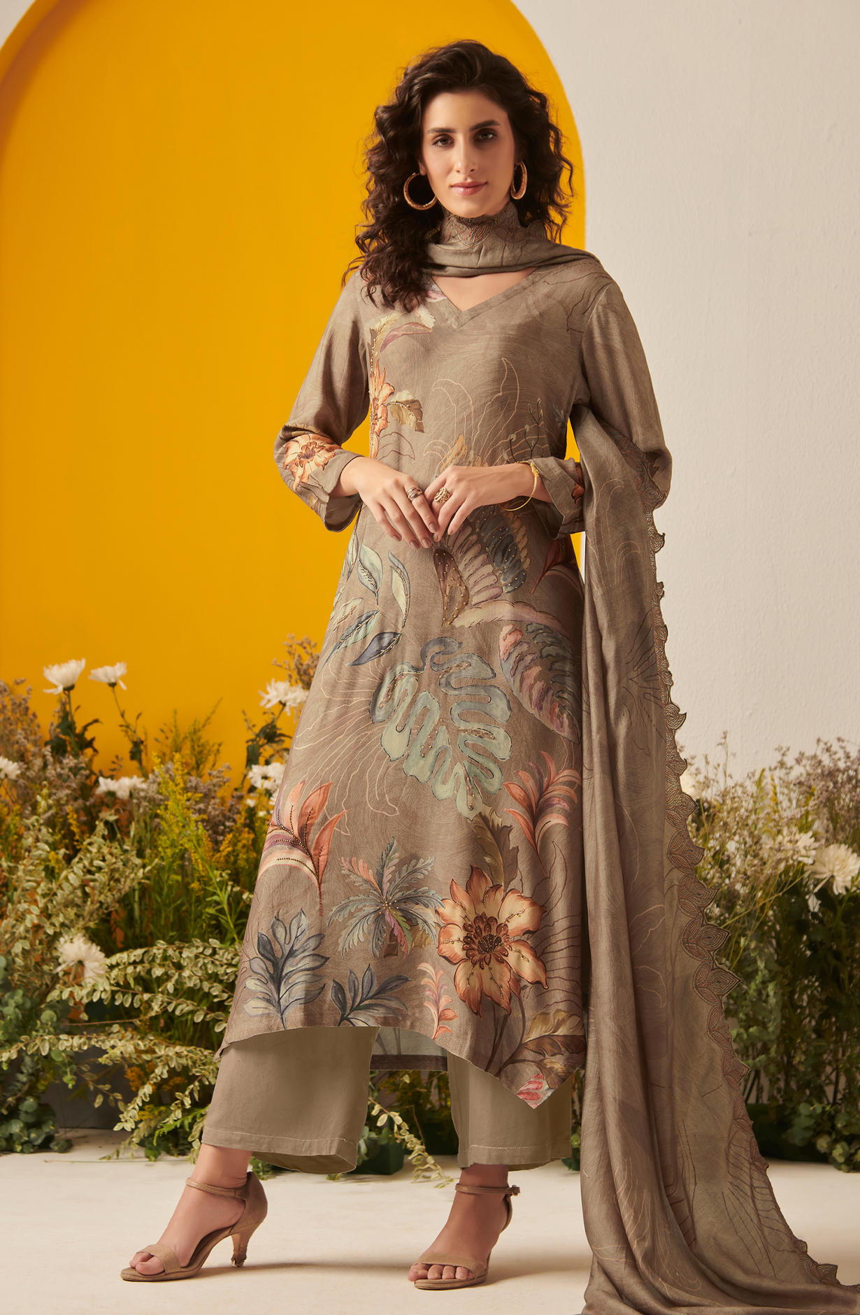 Pashmina Beige Unstitched Salwar Kameez - FRE987