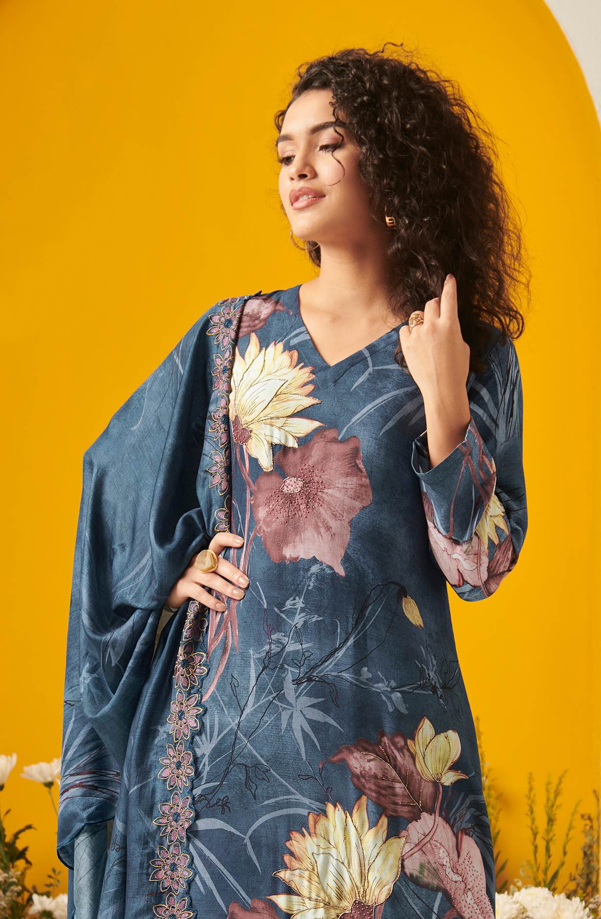 Pashmina Teal Blue Unstitched Salwar Kameez - FRE936