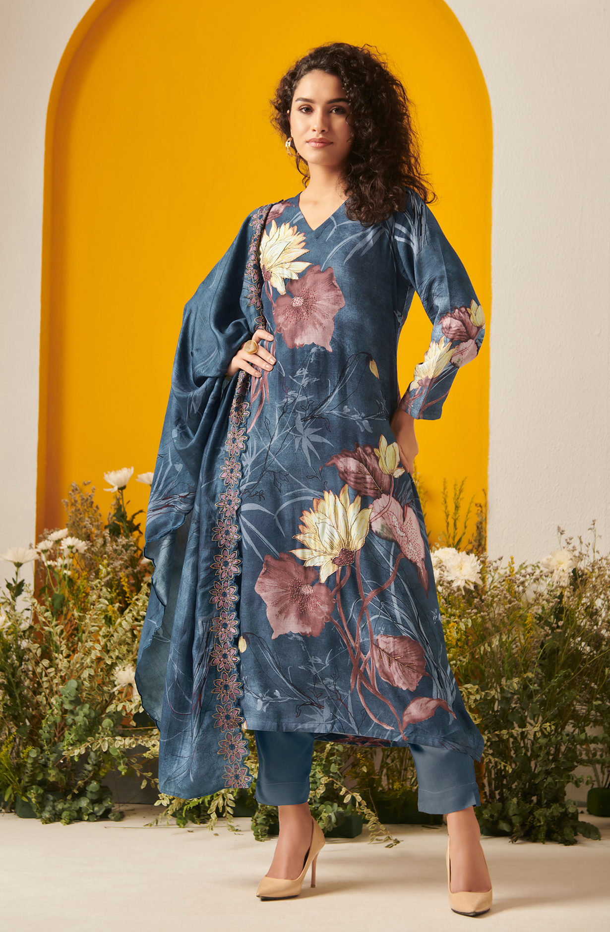 Pashmina Teal Blue Unstitched Salwar Kameez - FRE936