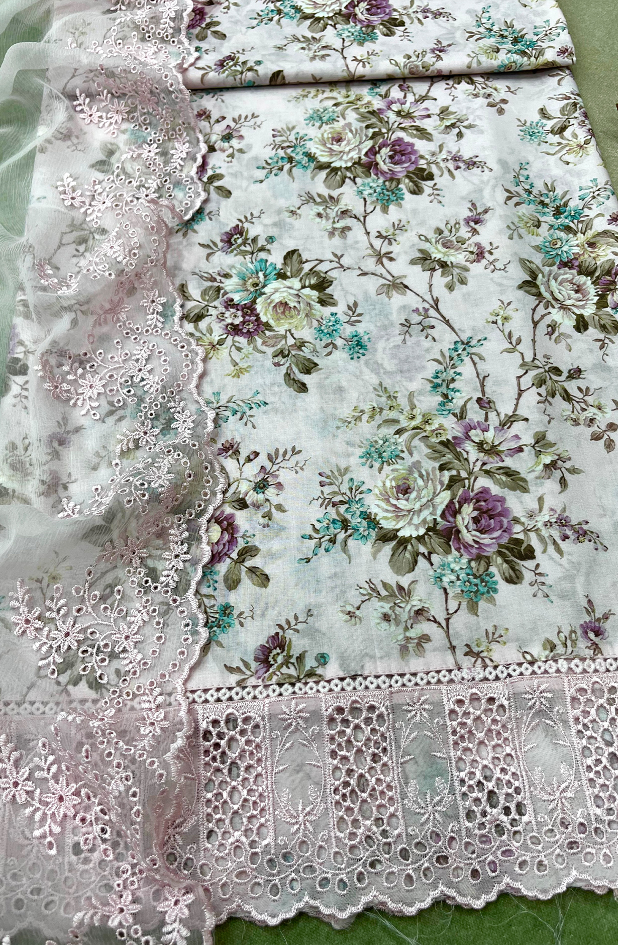 Baby Pink Exclusive Cotton Digital Print Unstitched Suit with Chiffon Dupatta - TAN2267C