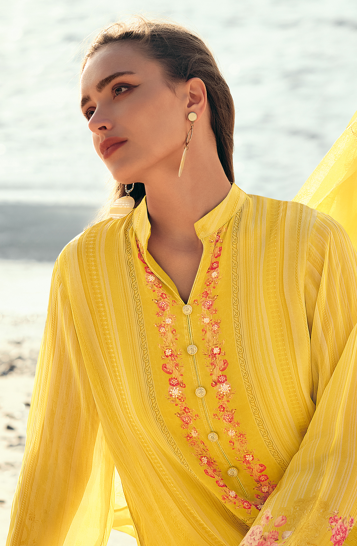 Yellow Pure Cotton Beautiful Digital Printed Handwork Unstitched Suit with Trendy Dupatta - FIE01