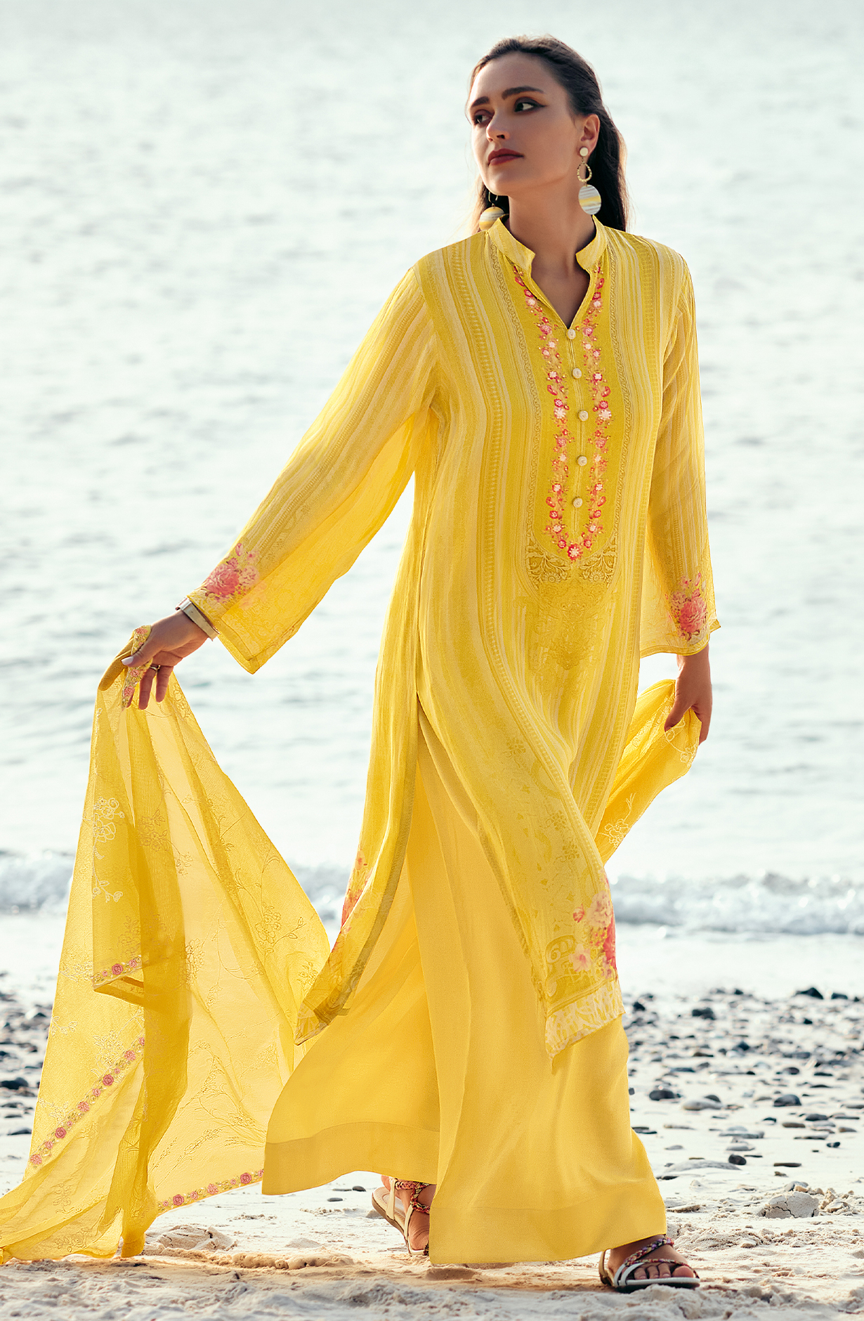 Yellow Pure Cotton Beautiful Digital Printed Handwork Unstitched Suit with Trendy Dupatta - FIE01