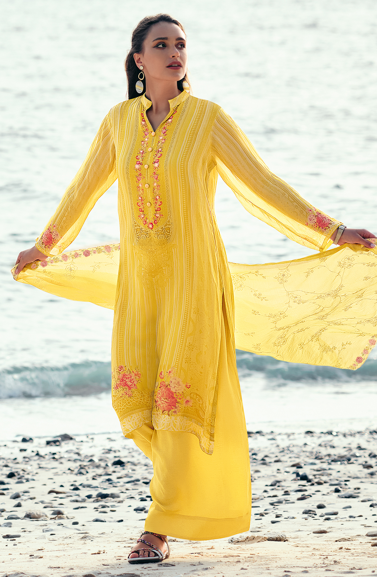 Yellow Pure Cotton Beautiful Digital Printed Handwork Unstitched Suit with Trendy Dupatta - FIE01