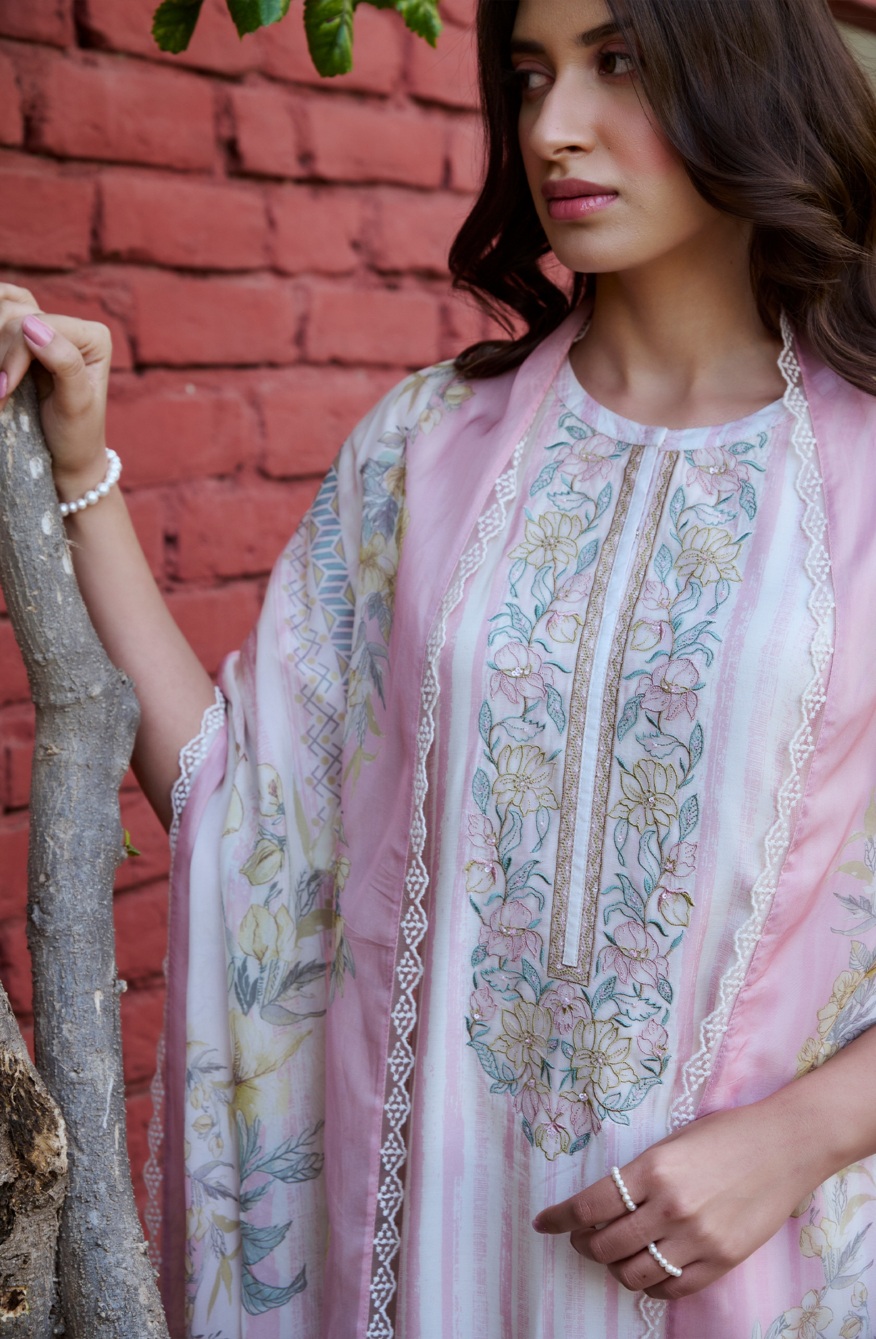 Cream and Mauve Beautiful Pure Muslin Salwar Suit with Organza Dupatta - MAZ2219