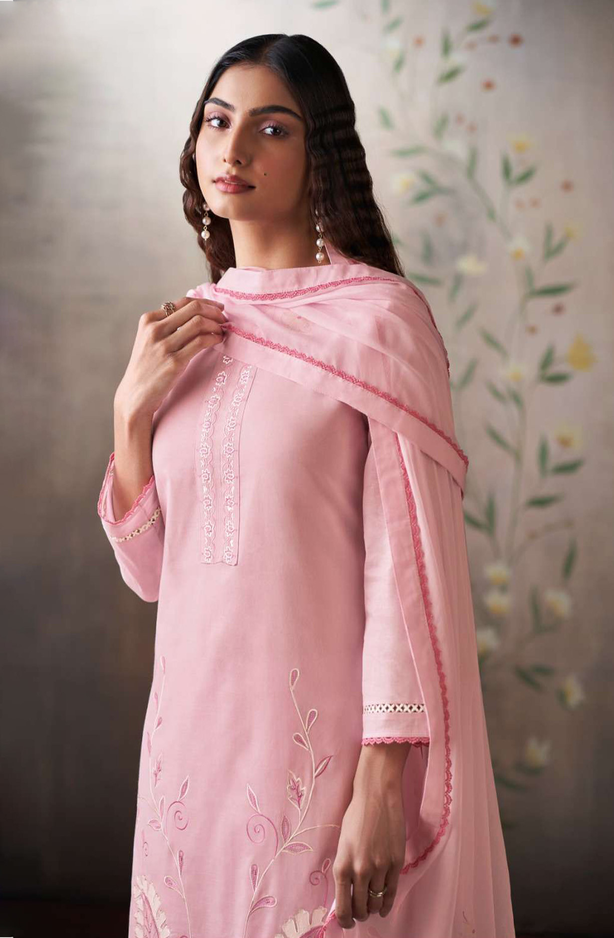 Pink premium cotton Unstitched Suit Set with Dupatta - MELS4531A