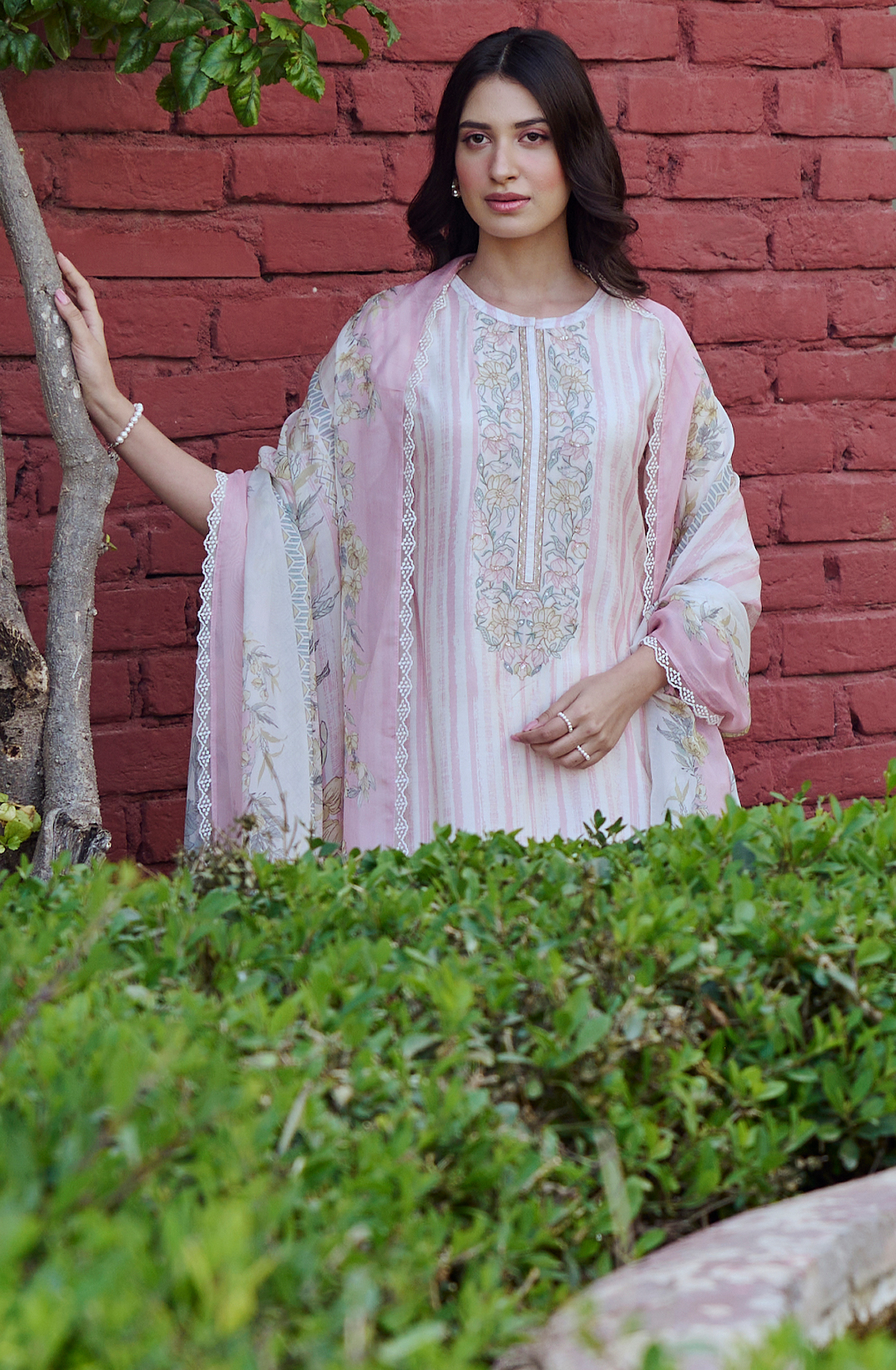 Cream and Mauve Beautiful Pure Muslin Salwar Suit with Organza Dupatta - MAZ2219