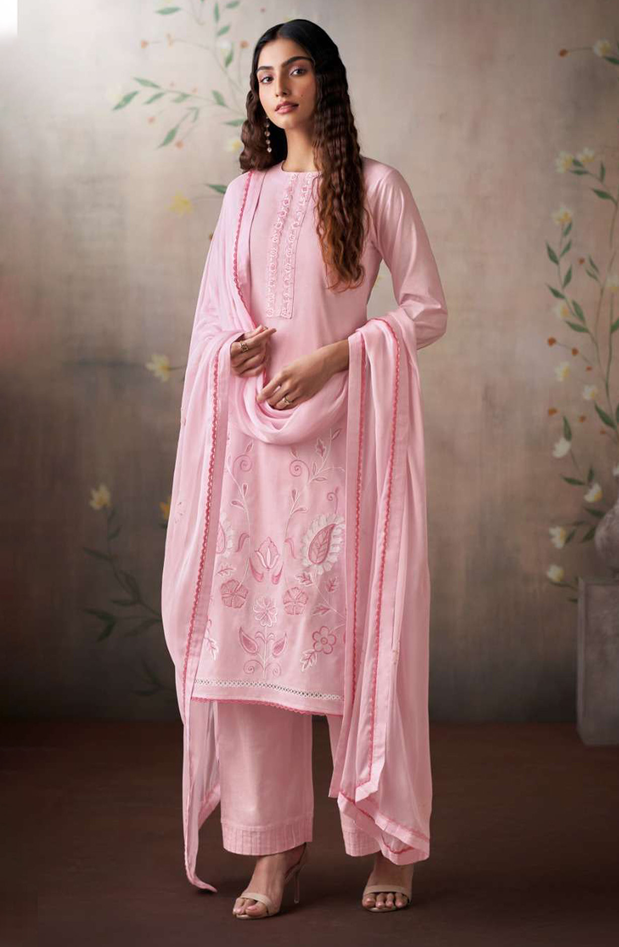 Pink premium cotton Unstitched Suit Set with Dupatta - MELS4531A
