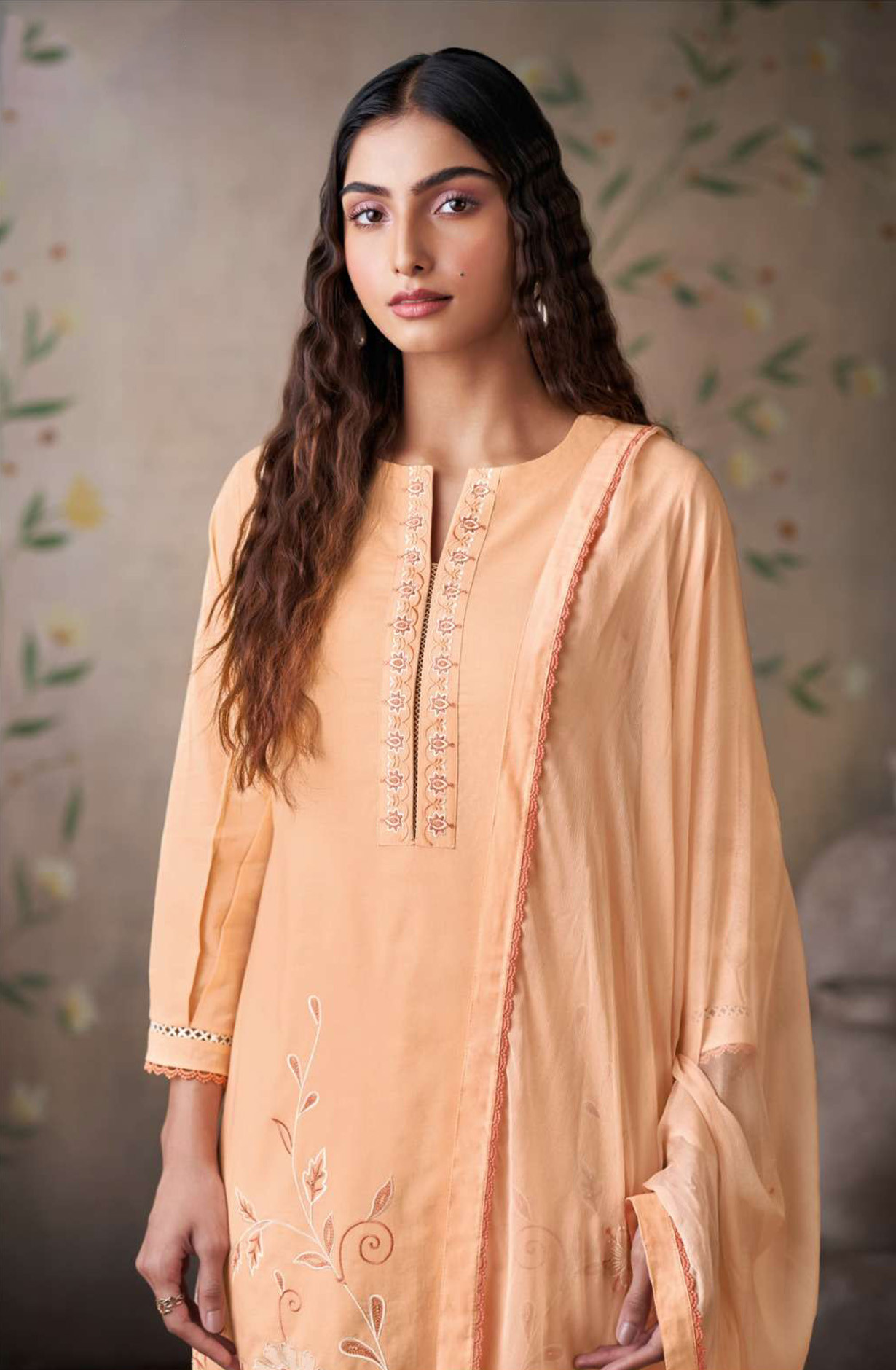 Orange premium cotton Unstitched Suit Set with Dupatta - MELS4531B