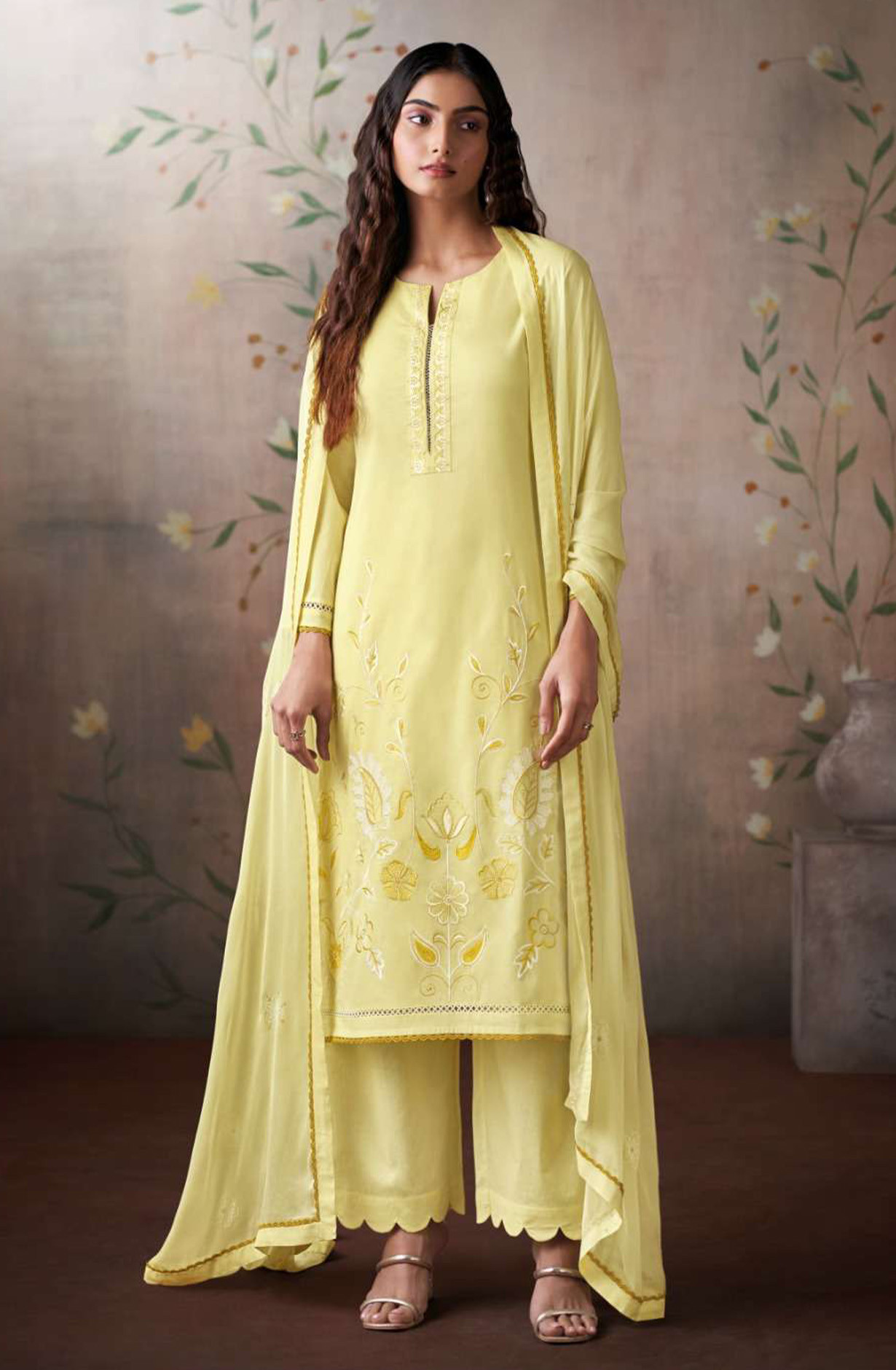 Lemon premium cotton Unstitched Suit Set with Dupatta - MELS4531D
