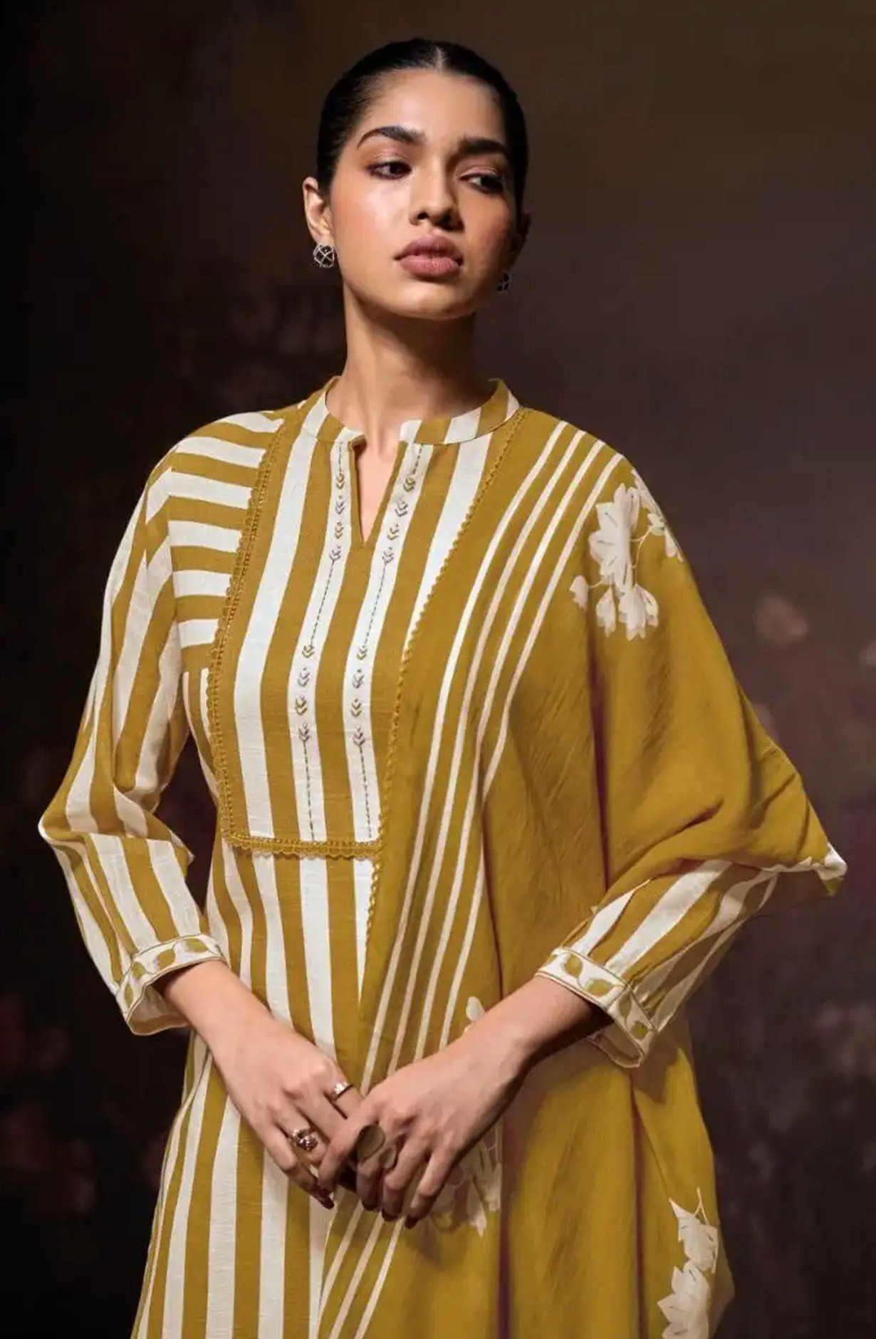 Mustard premium cotton linen Unstitched Suit Set with Dupatta - ZIAS3685D