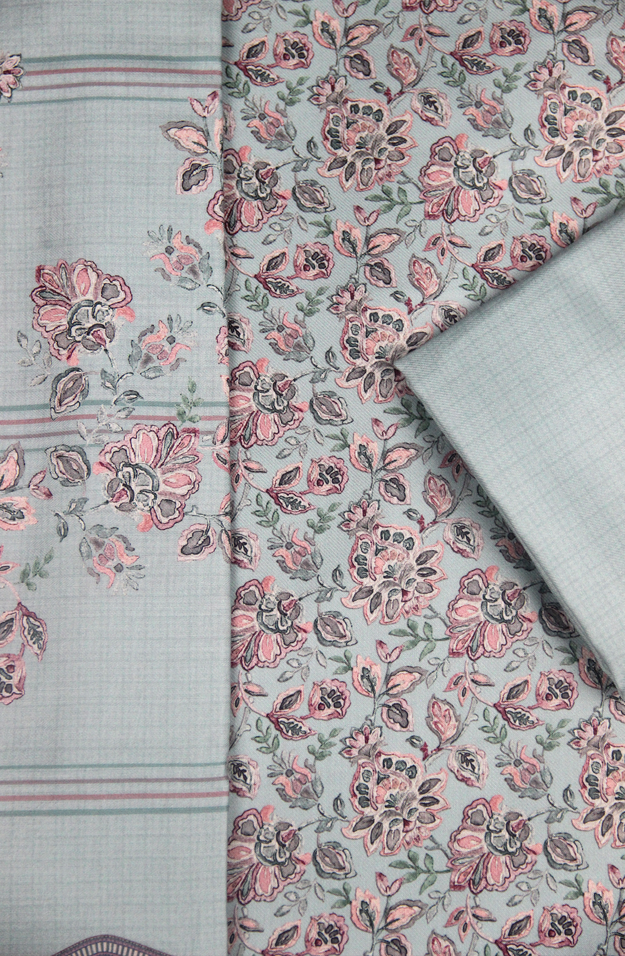 Blue Spun All Over Printed Suit Set wit Shawl - ZAA1602A