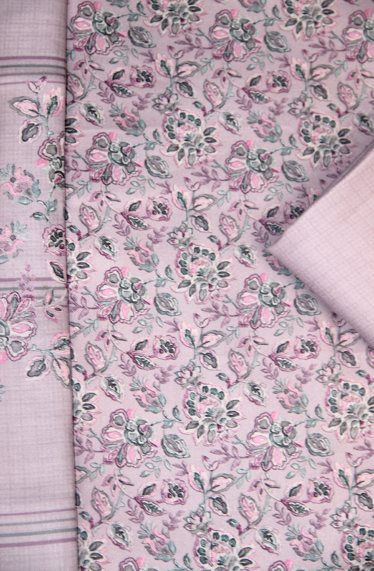 Lavender Spun All Over Printed Suit Set wit Shawl - ZAA1602B