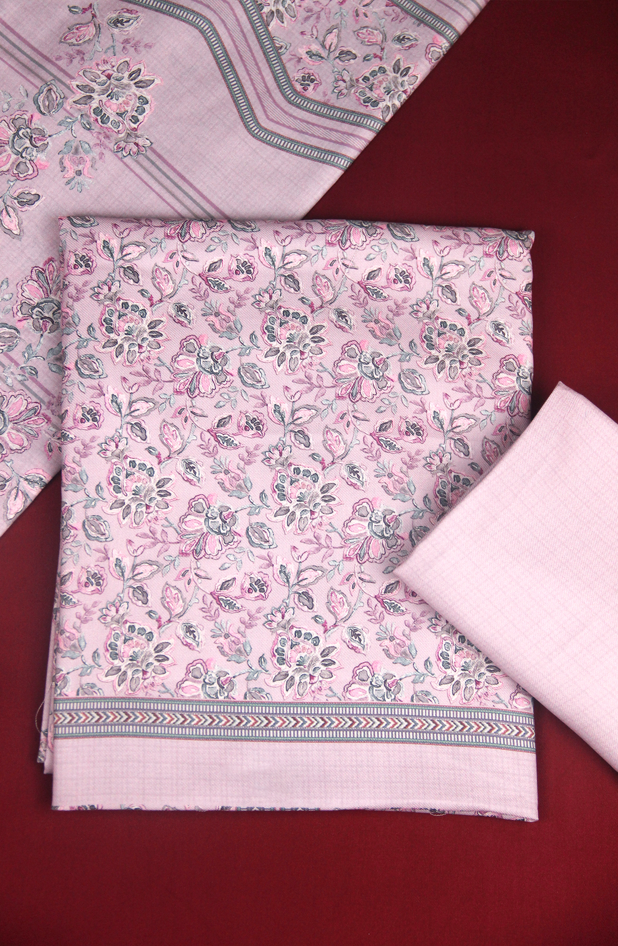 Lavender Spun All Over Printed Suit Set wit Shawl - ZAA1602B