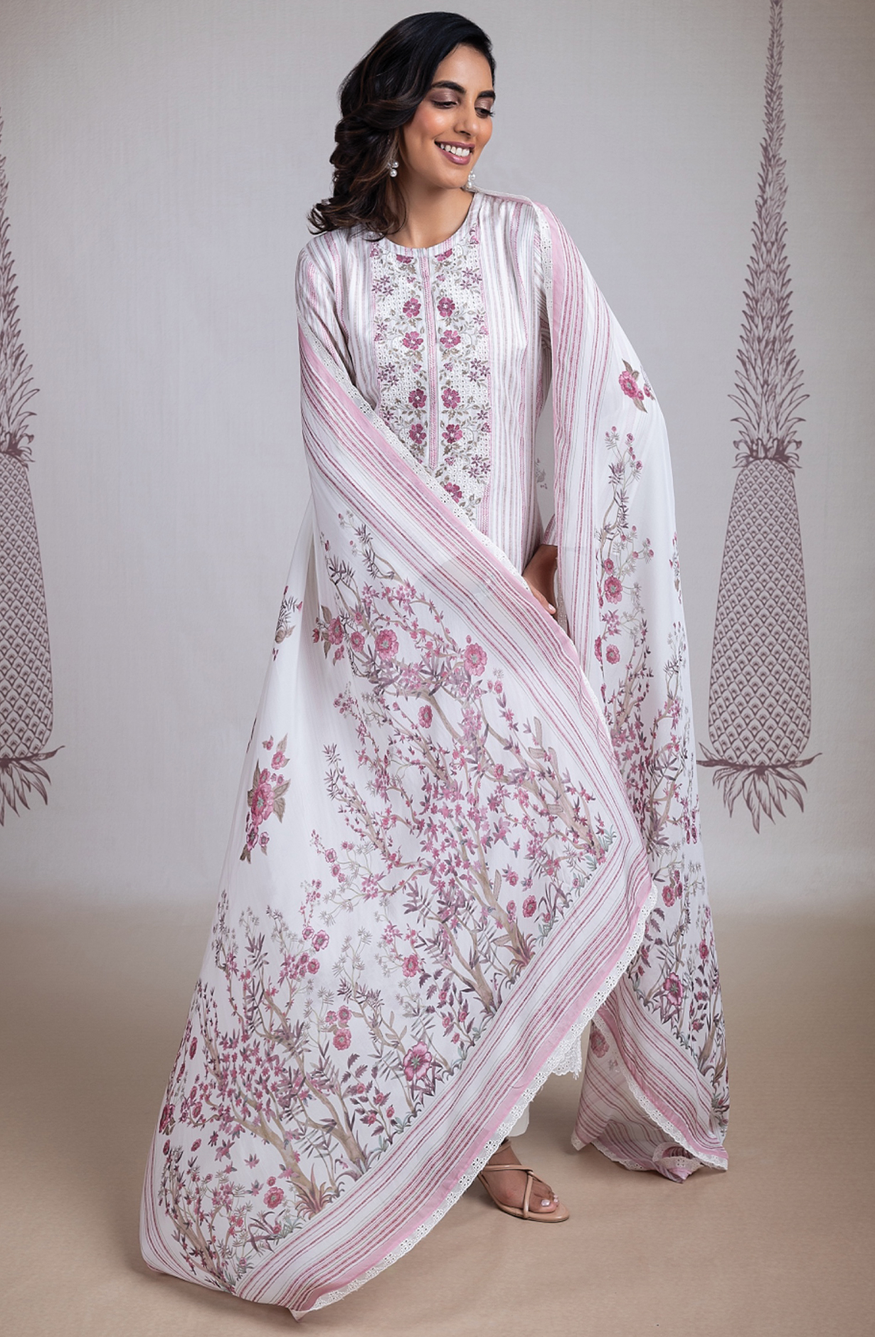 Pink Muslin Suit Set with Organza Dupatta -RAY2449A