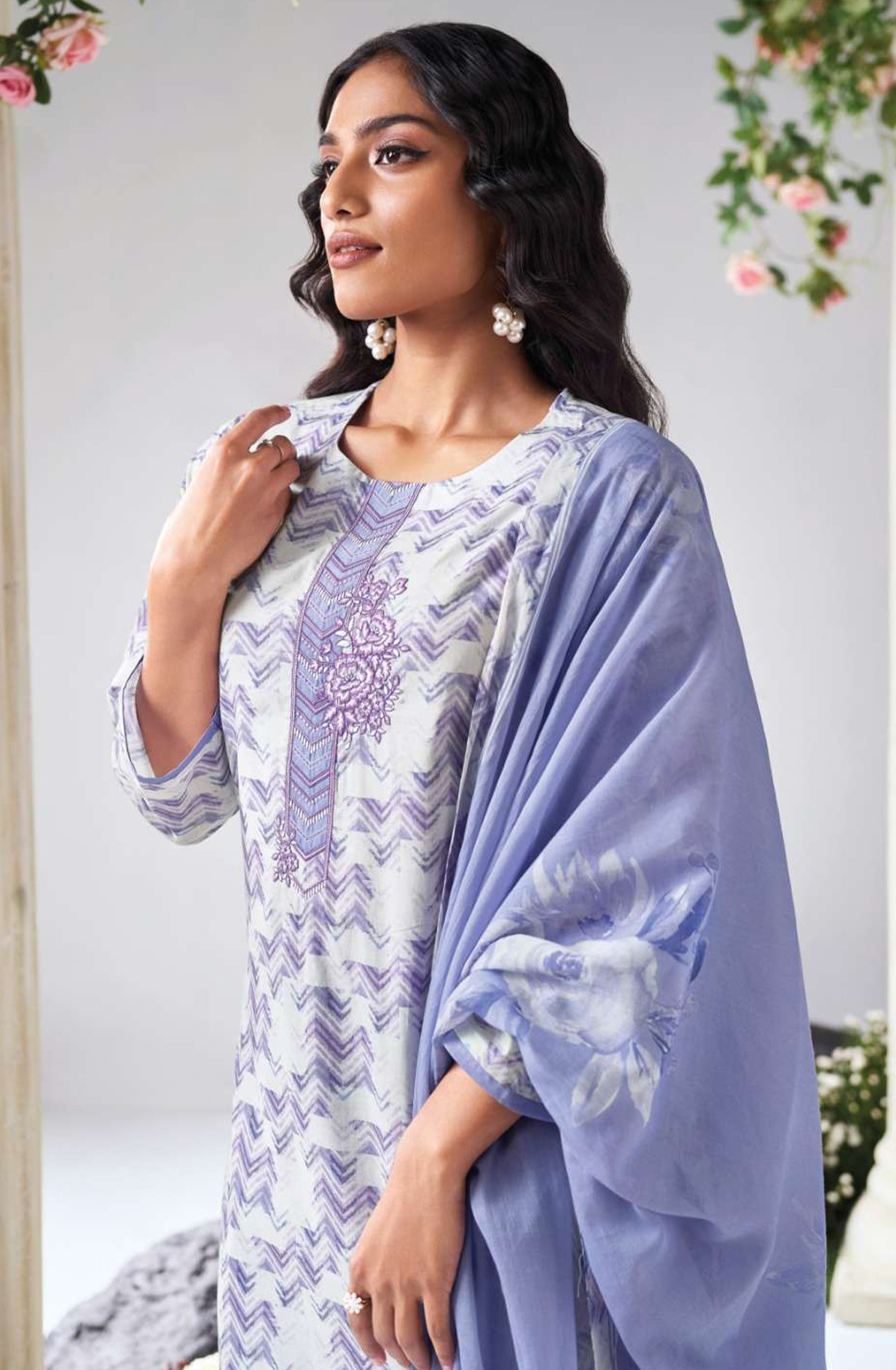 Purple premium cotton linen Unstitched Suit Set with Dupatta - ASLS3596A