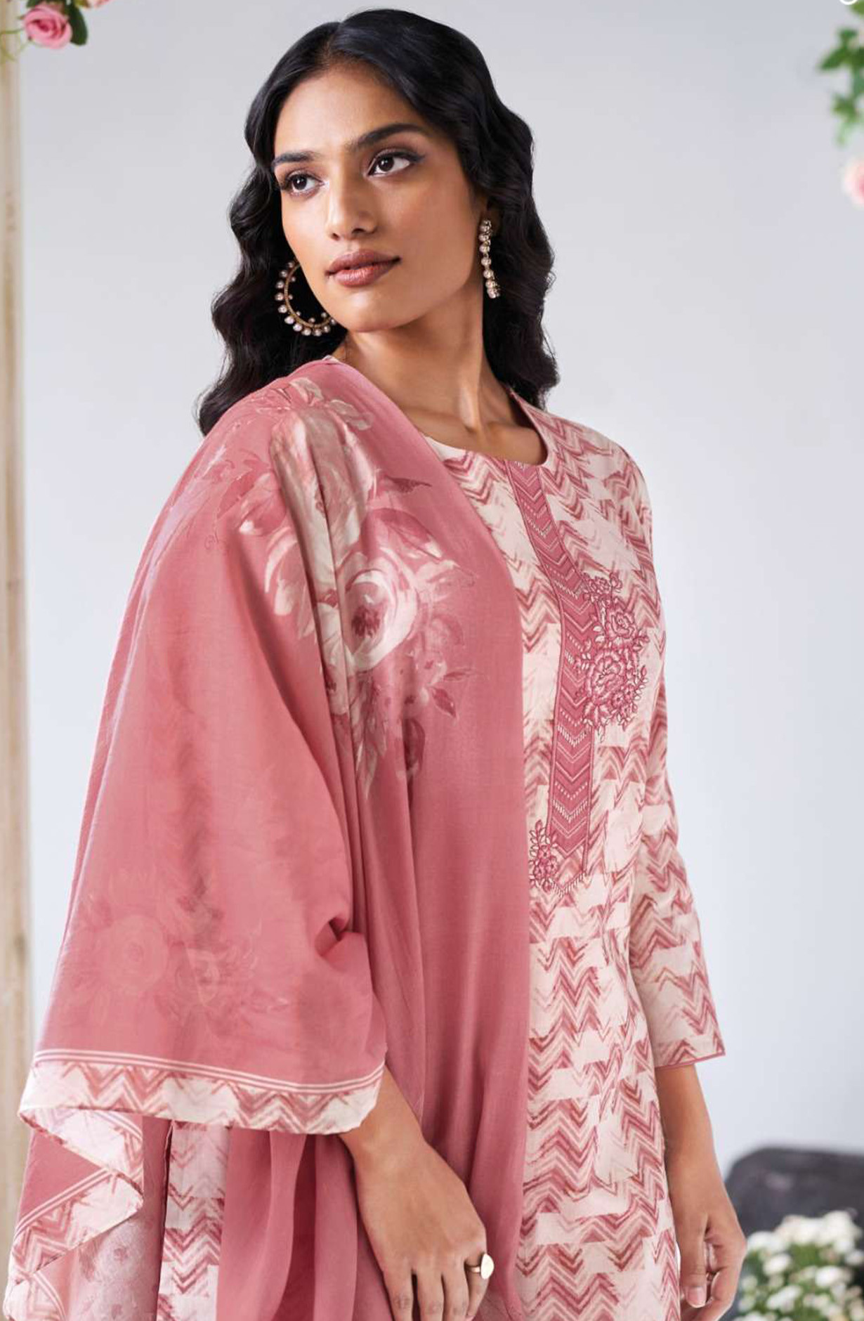 Peach premium cotton linen Unstitched Suit Set with Dupatta - ASLS3596C