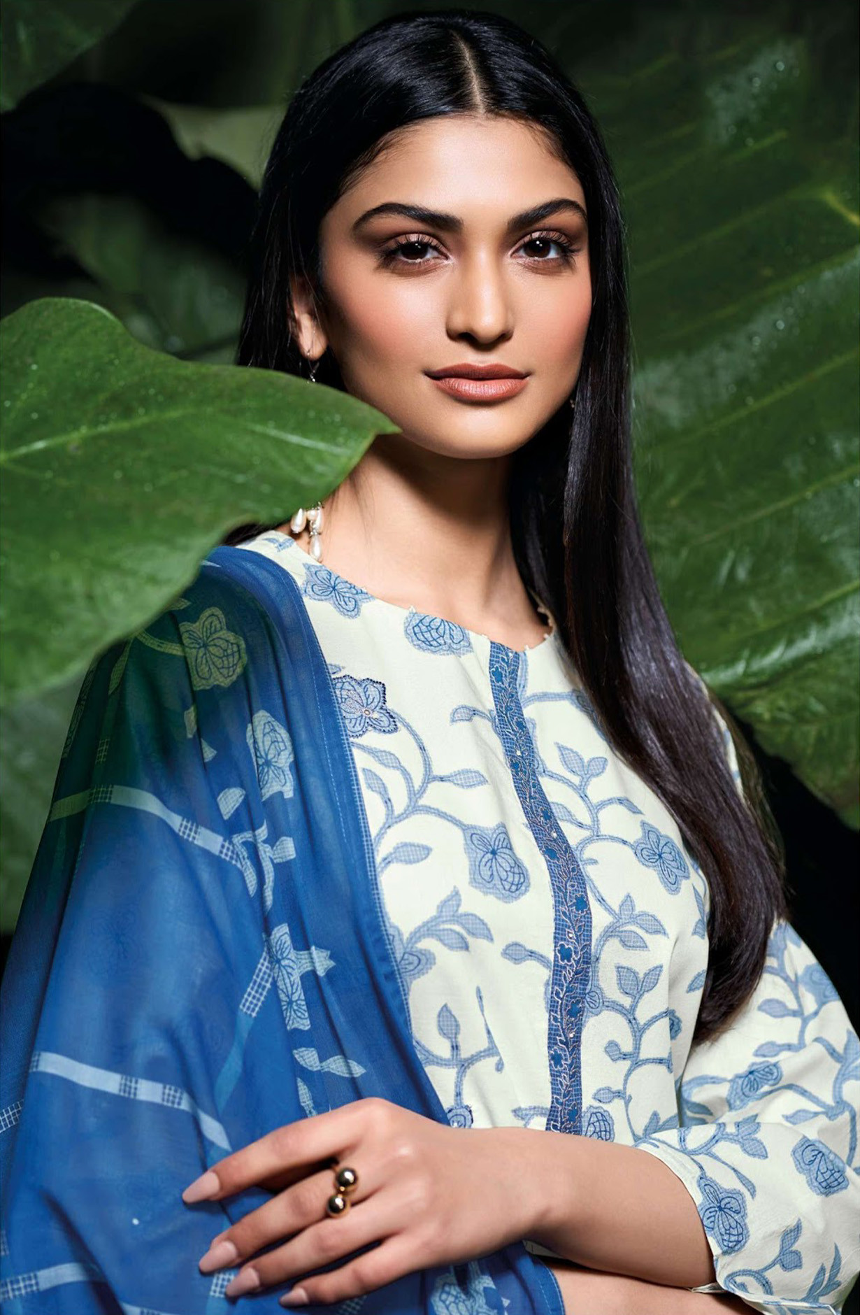 Blue premium cotton Unstitched Suit Set with Dupatta - IRIAS4530C
