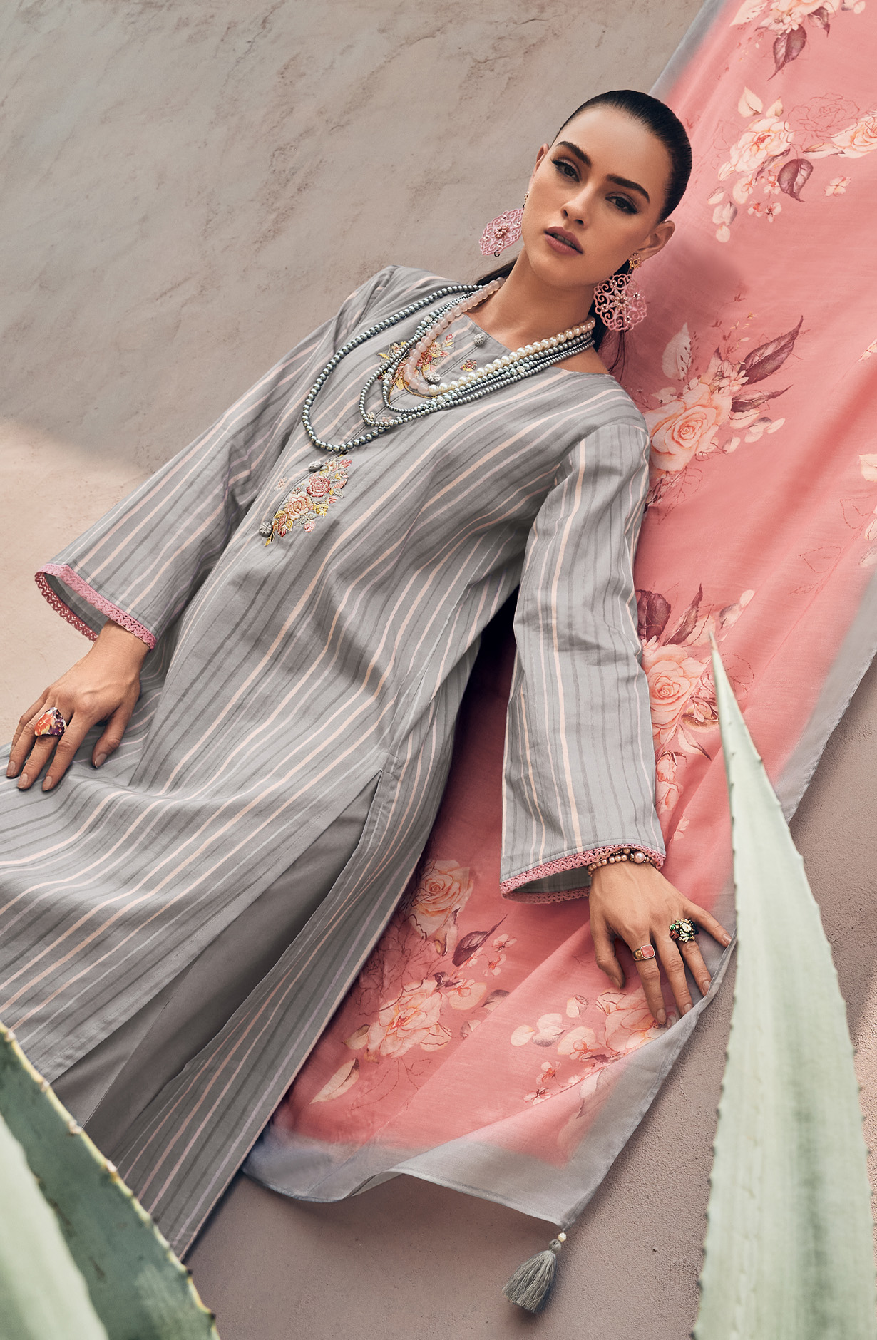 Grey Cotton Digital Print with Embroidery Salwar Suit - RIH01
