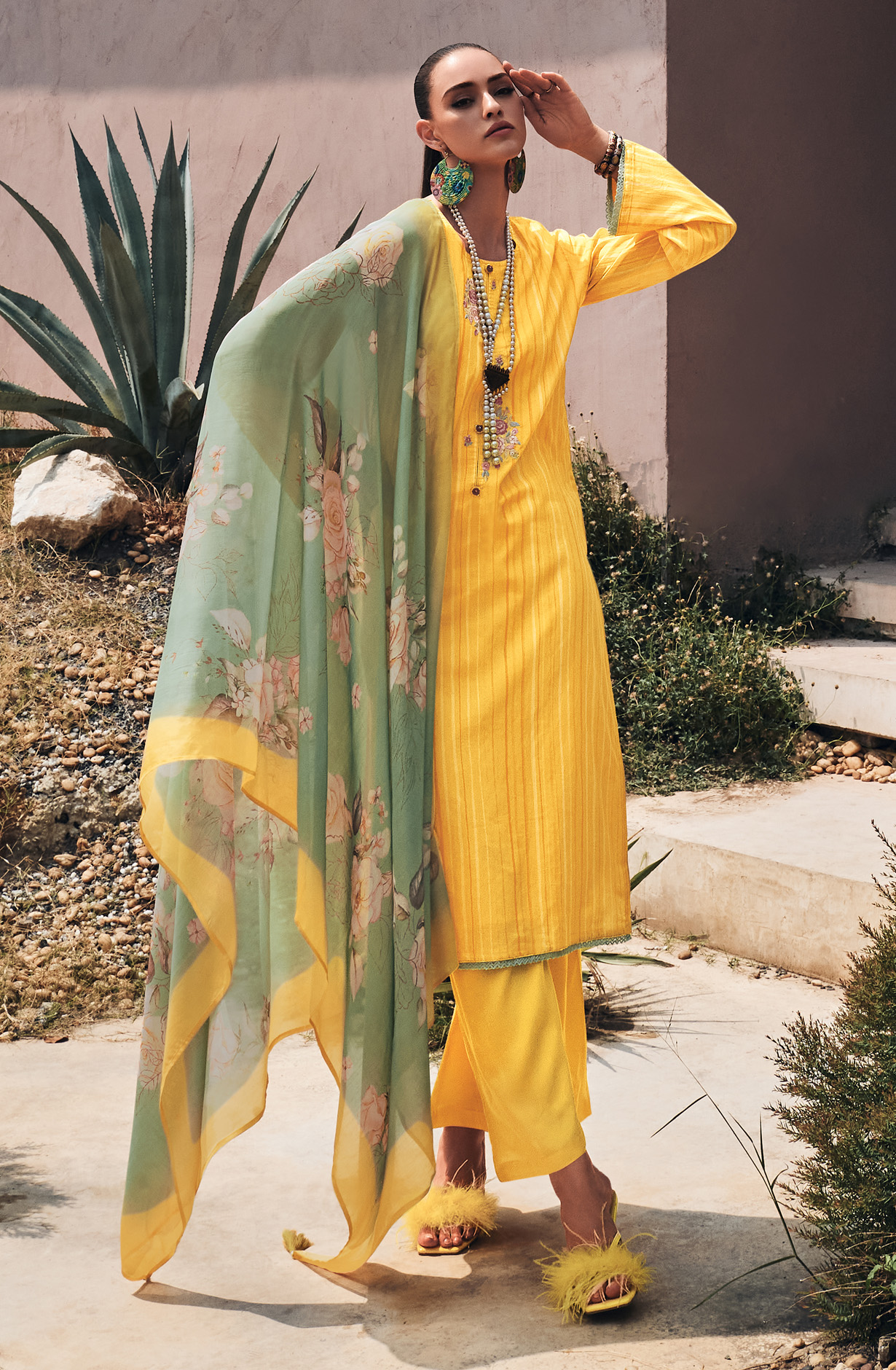 Yellow Cotton Digital Print with Embroidery Salwar Suit - RIH03