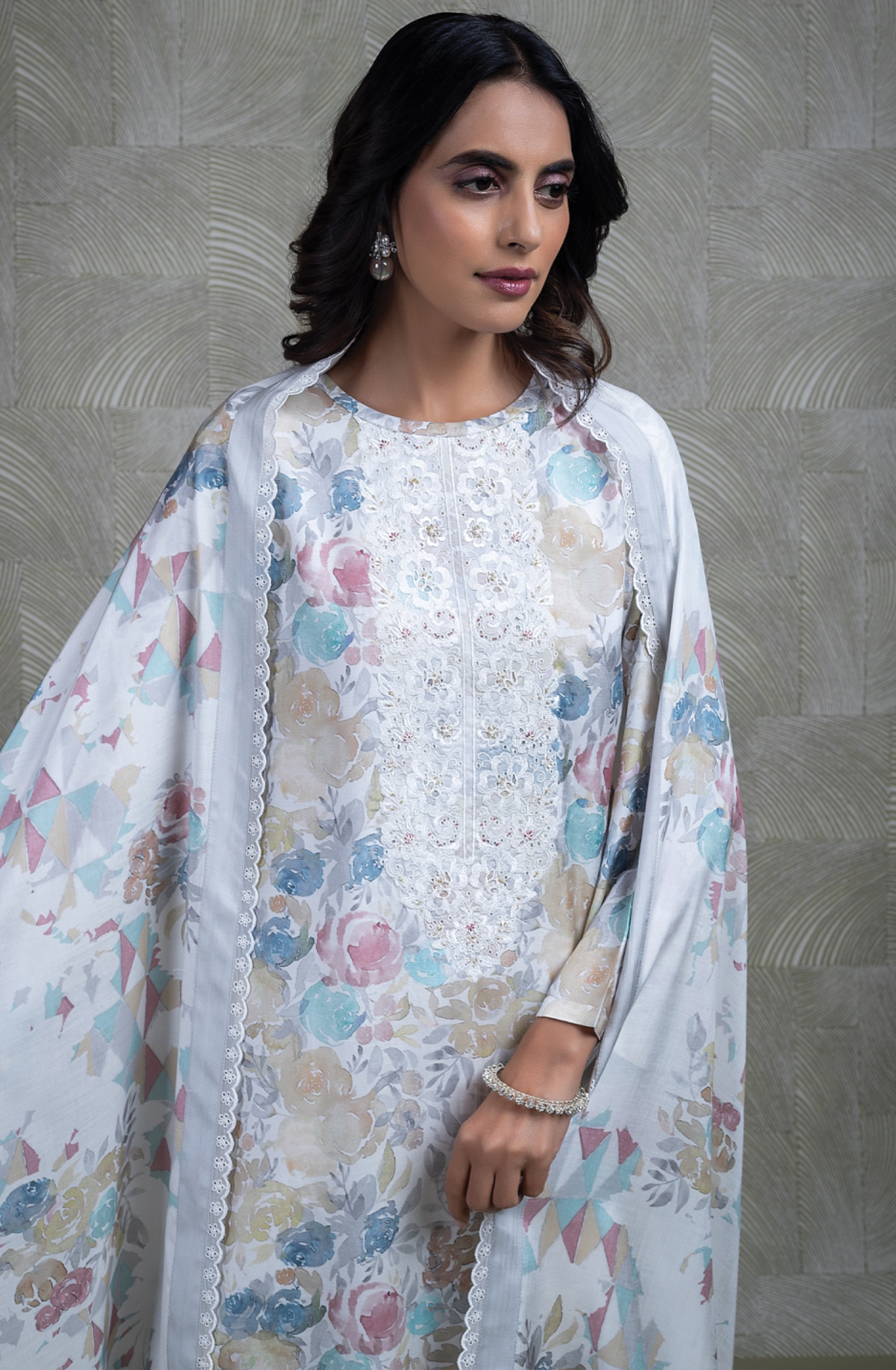 White Pure Muslin Suit Set with Beautiful Dupatta -KIN2454A