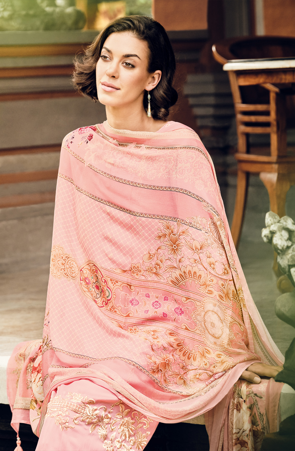 Pink Beautiful Georgette Embroidered Suit with Chiffon Dupatta - RAMY01