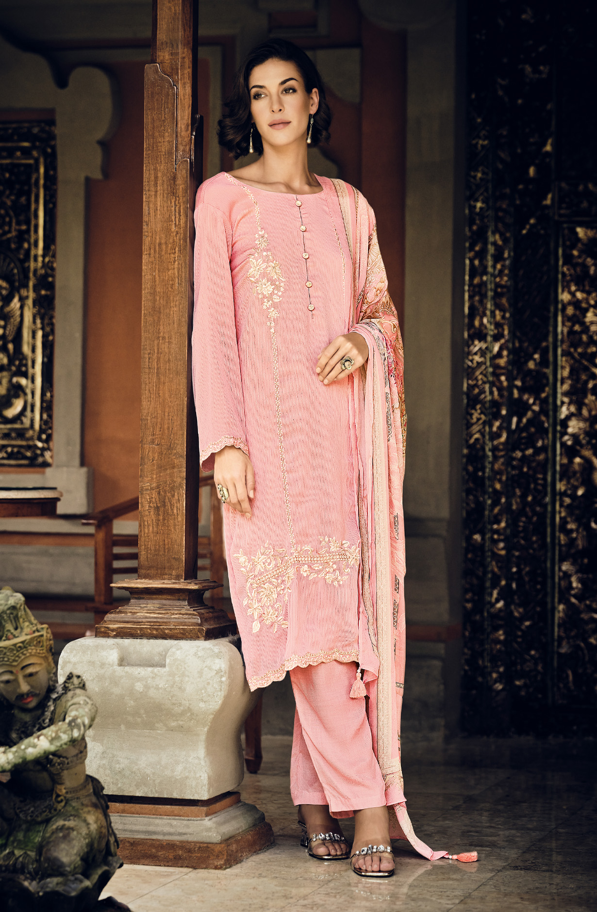 Pink Beautiful Georgette Embroidered Suit with Chiffon Dupatta - RAMY01