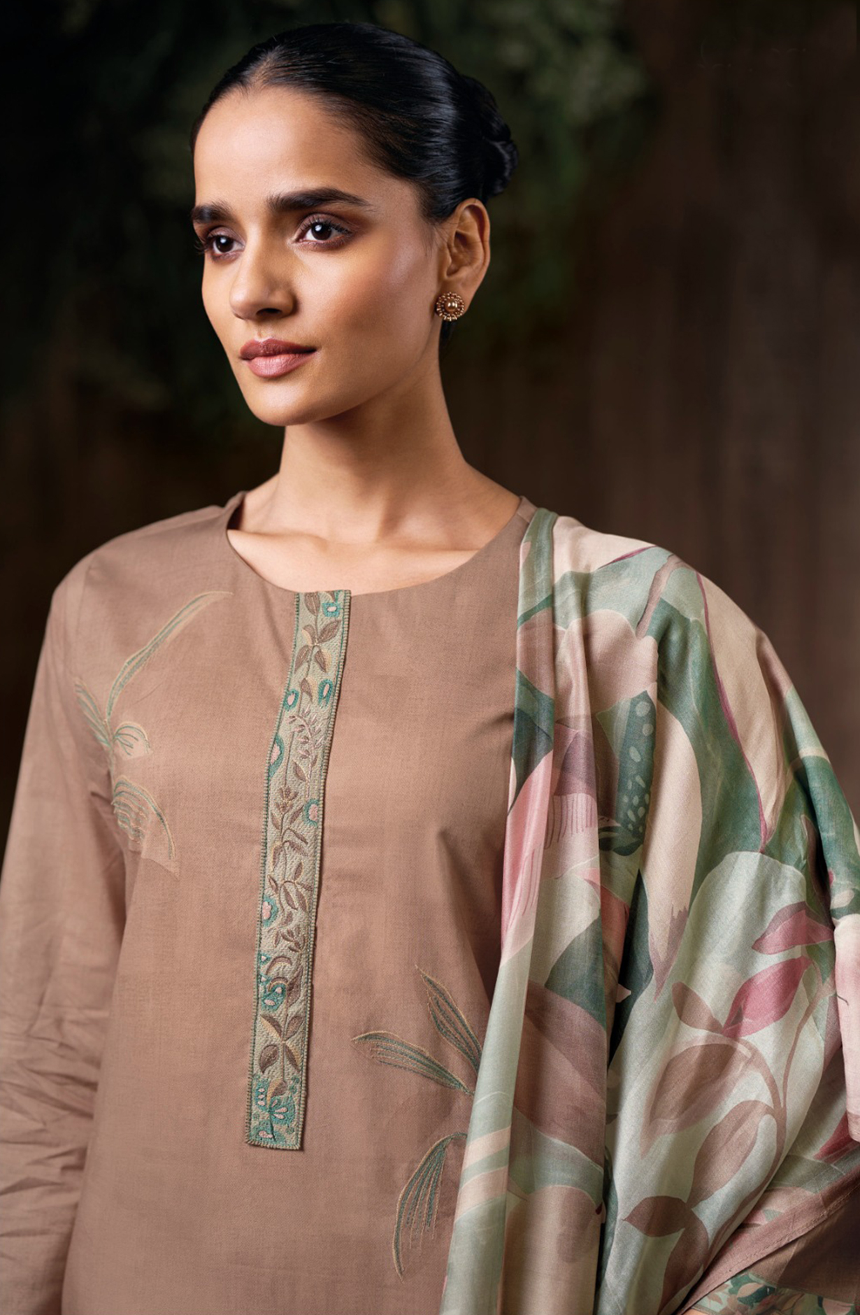 Brown Cotton Printed Suit Set with Dupatta- GITS3594A