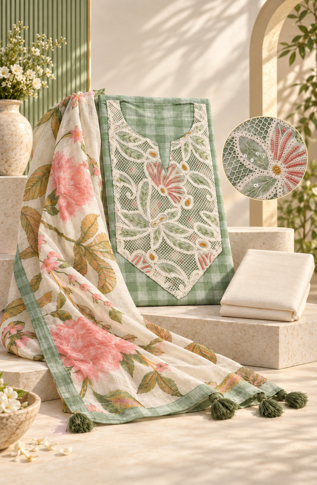 Image of Green Modal Silk  Unstitched Suit Set with Beautiful Dupatta - 131-MT0428