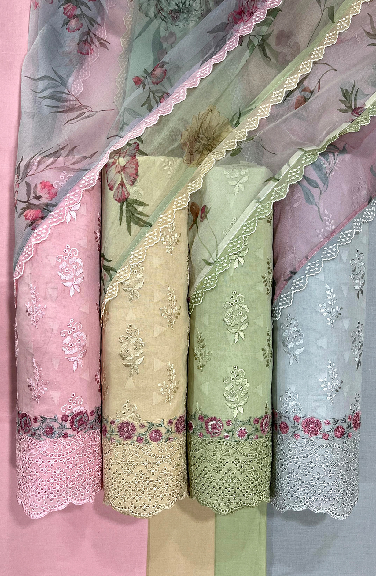 Sea Green Cotton Jacquard Embroidered Salwar Kameez with Chiffon Dupatta - ASH2199D