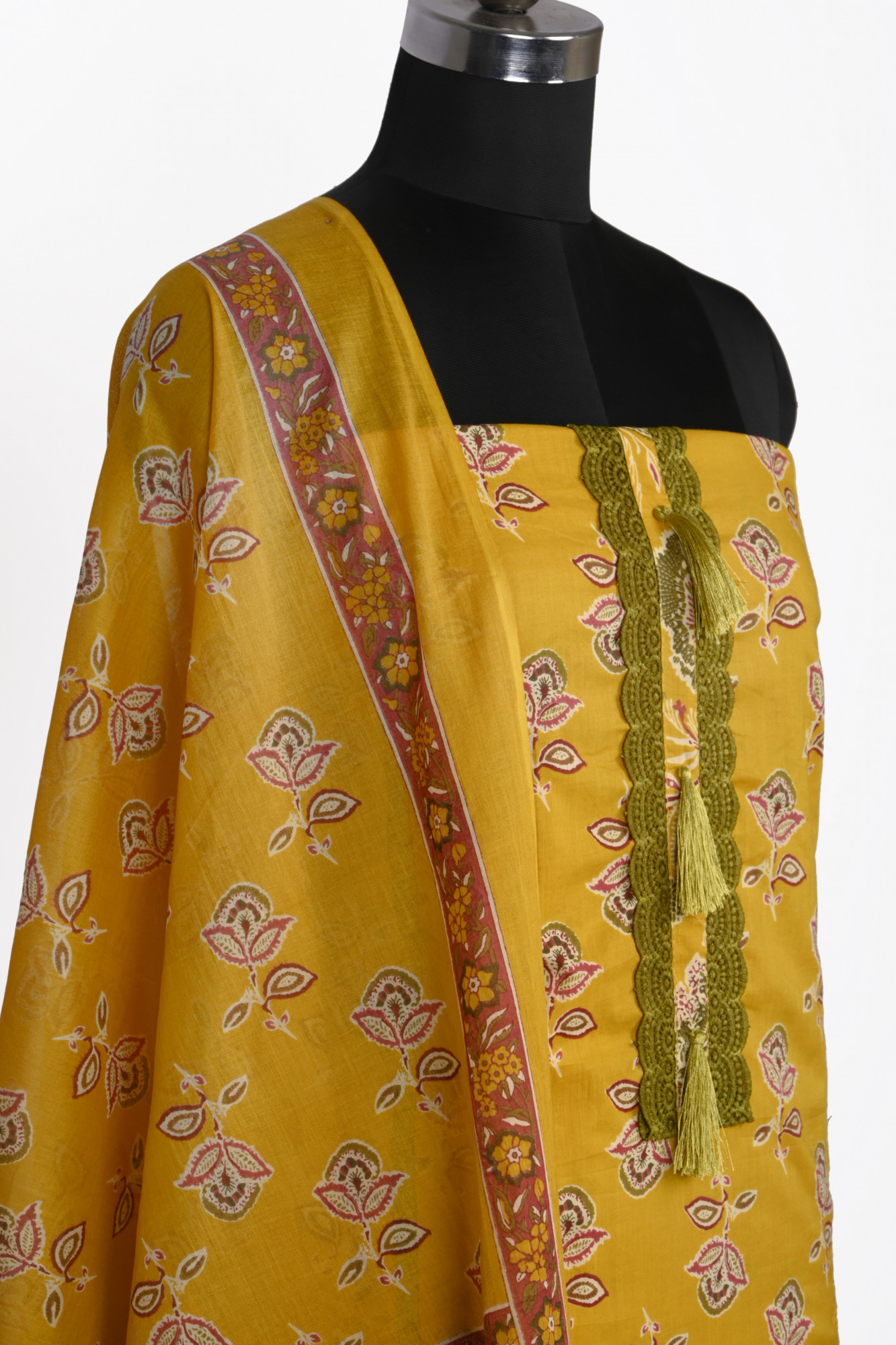 Yellow cotton Suit Set with Beautiful Dupatta - 983-5861-3A