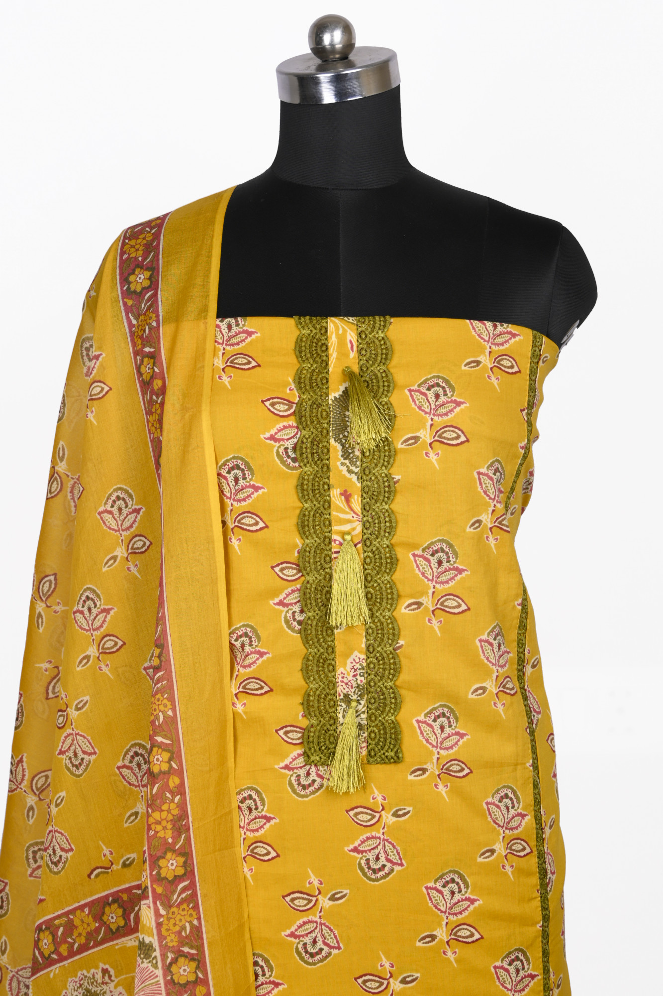 Yellow cotton Suit Set with Beautiful Dupatta - 983-5861-3A