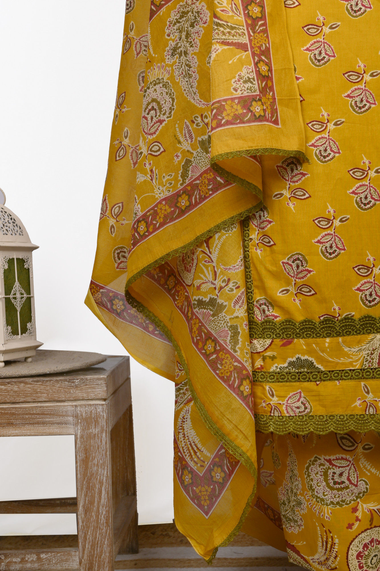 Yellow cotton Suit Set with Beautiful Dupatta - 983-5861-3A