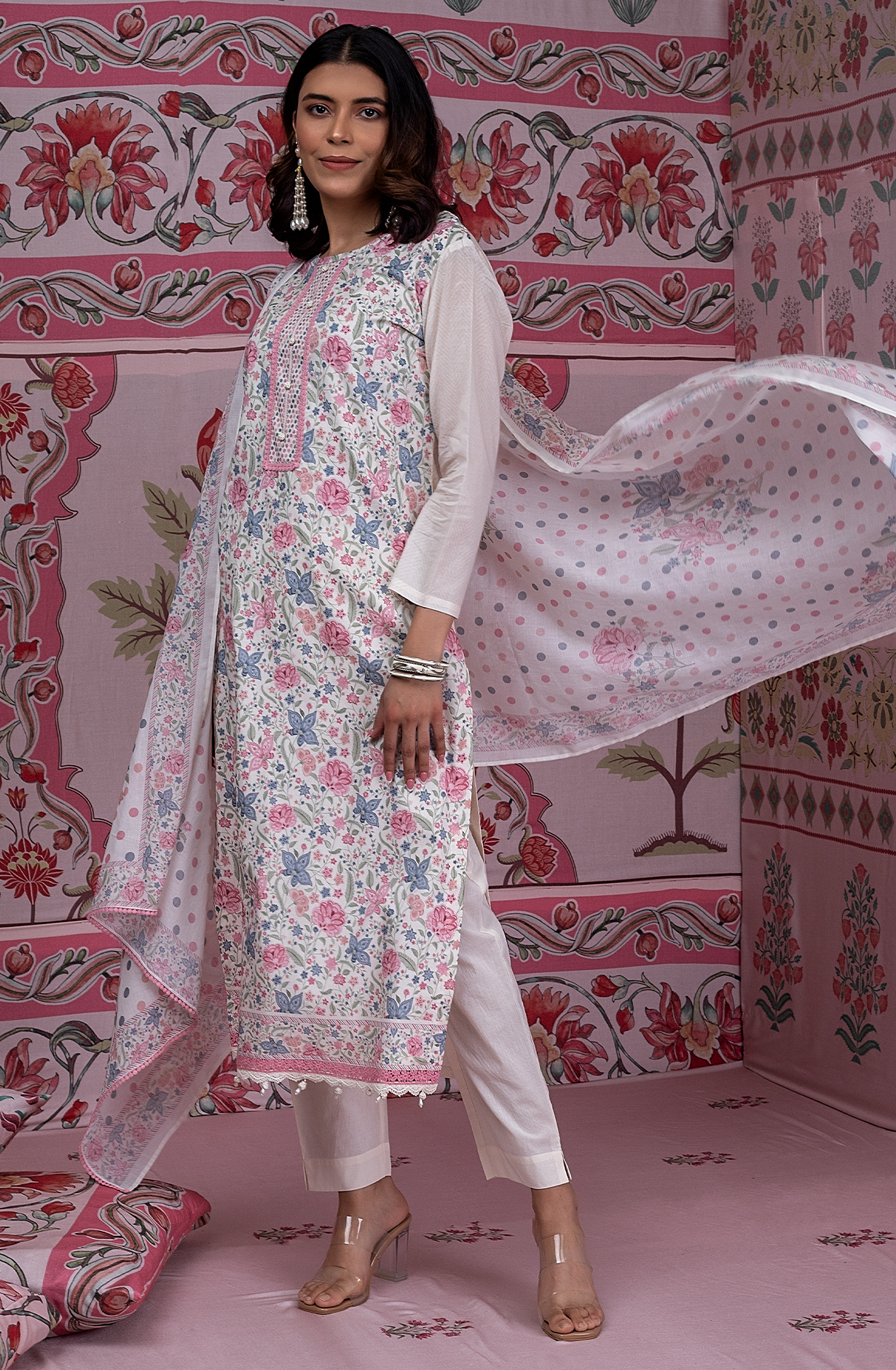 Pure Cotton Lawn Off-white and Multi Digital Printed Unstitched Suit with Lace Work - AFR2240