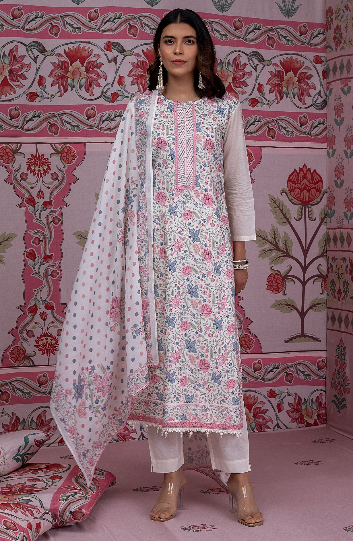Pure Cotton Lawn Off-white and Multi Digital Printed Unstitched Suit with Lace Work - AFR2240