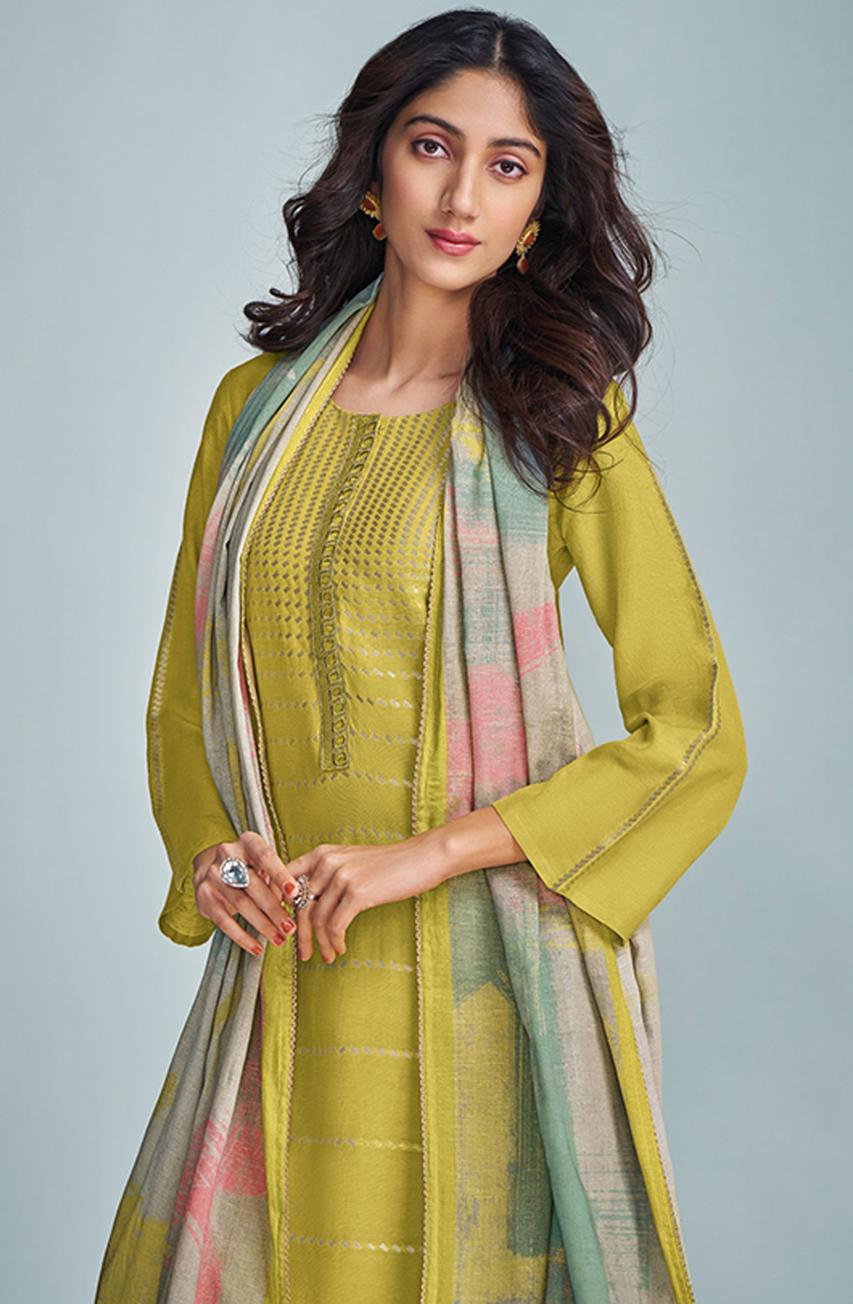 Mehndi Linen Cutwork Suit with Dupatta - GRE6791D