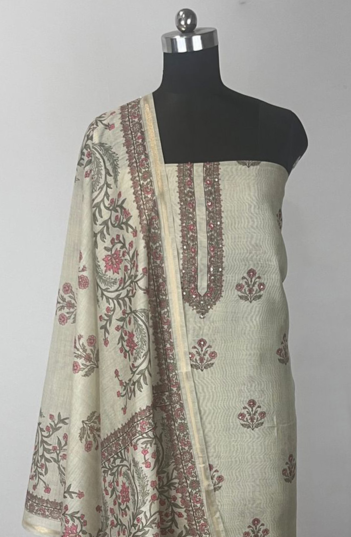 Green Cotton chanderi Beautiful Suit Set with Dupatta - 131-EE5130A