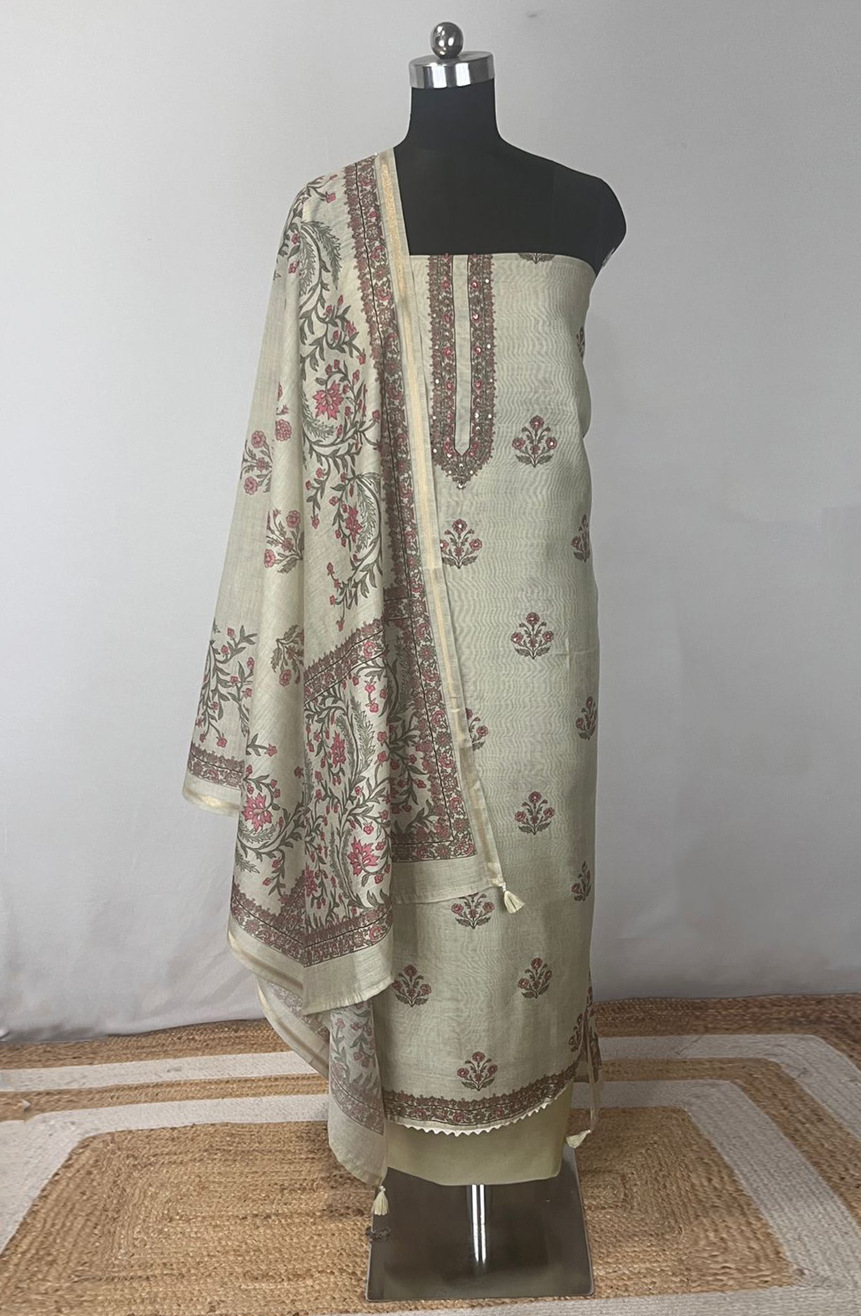 Green Cotton chanderi Beautiful Suit Set with Dupatta - 131-EE5130A