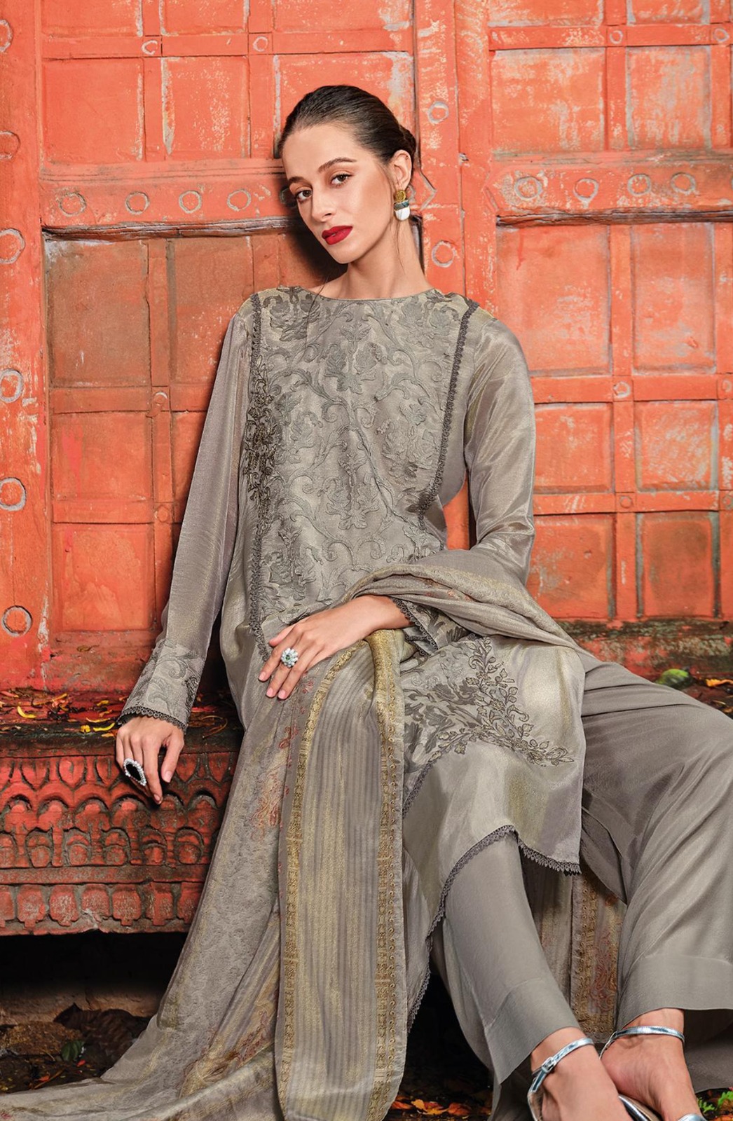 Viscose Embroidered Suit Set with Dupatta - ZEYZE05