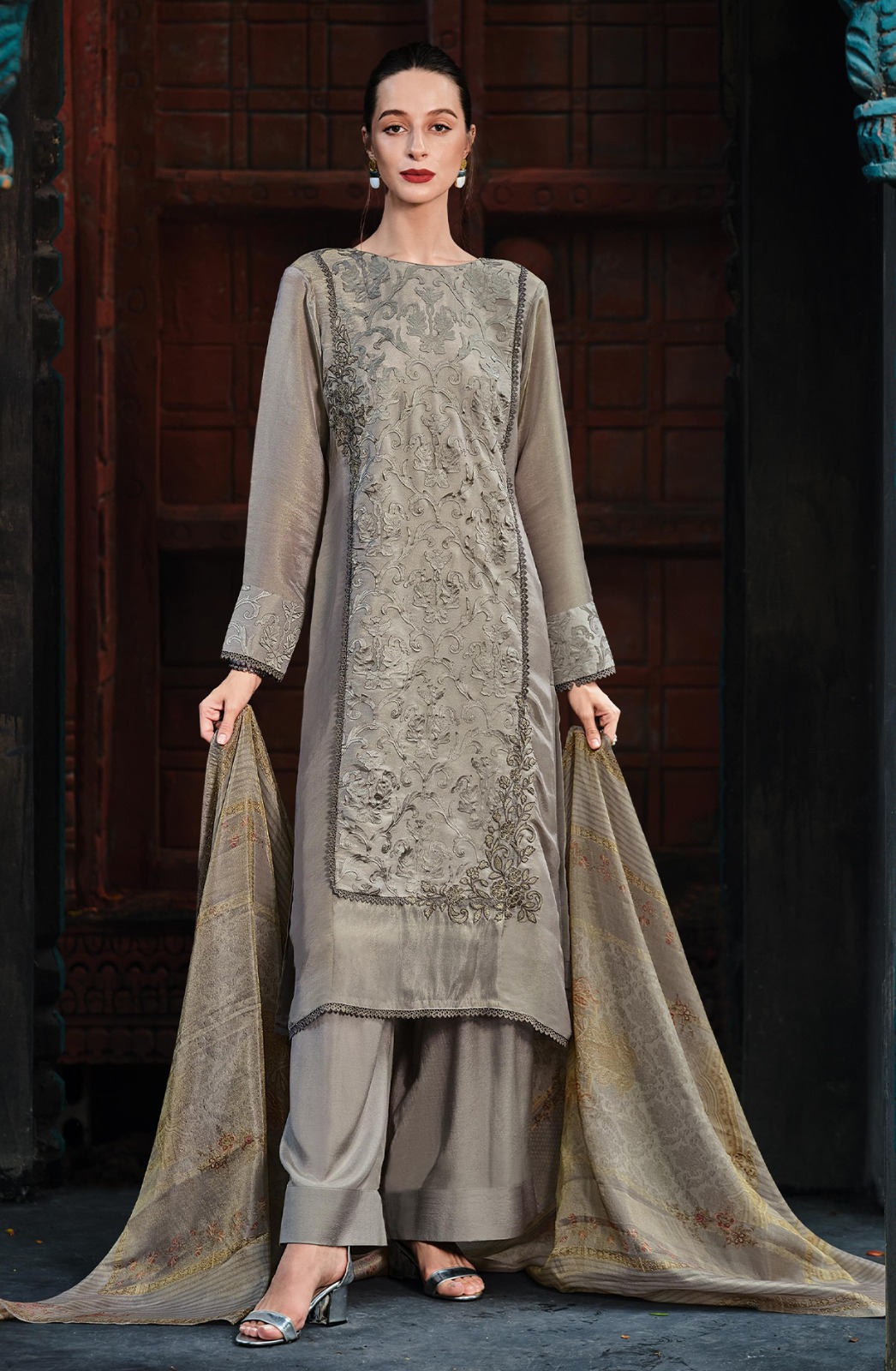Viscose Embroidered Suit Set with Dupatta - ZEYZE05