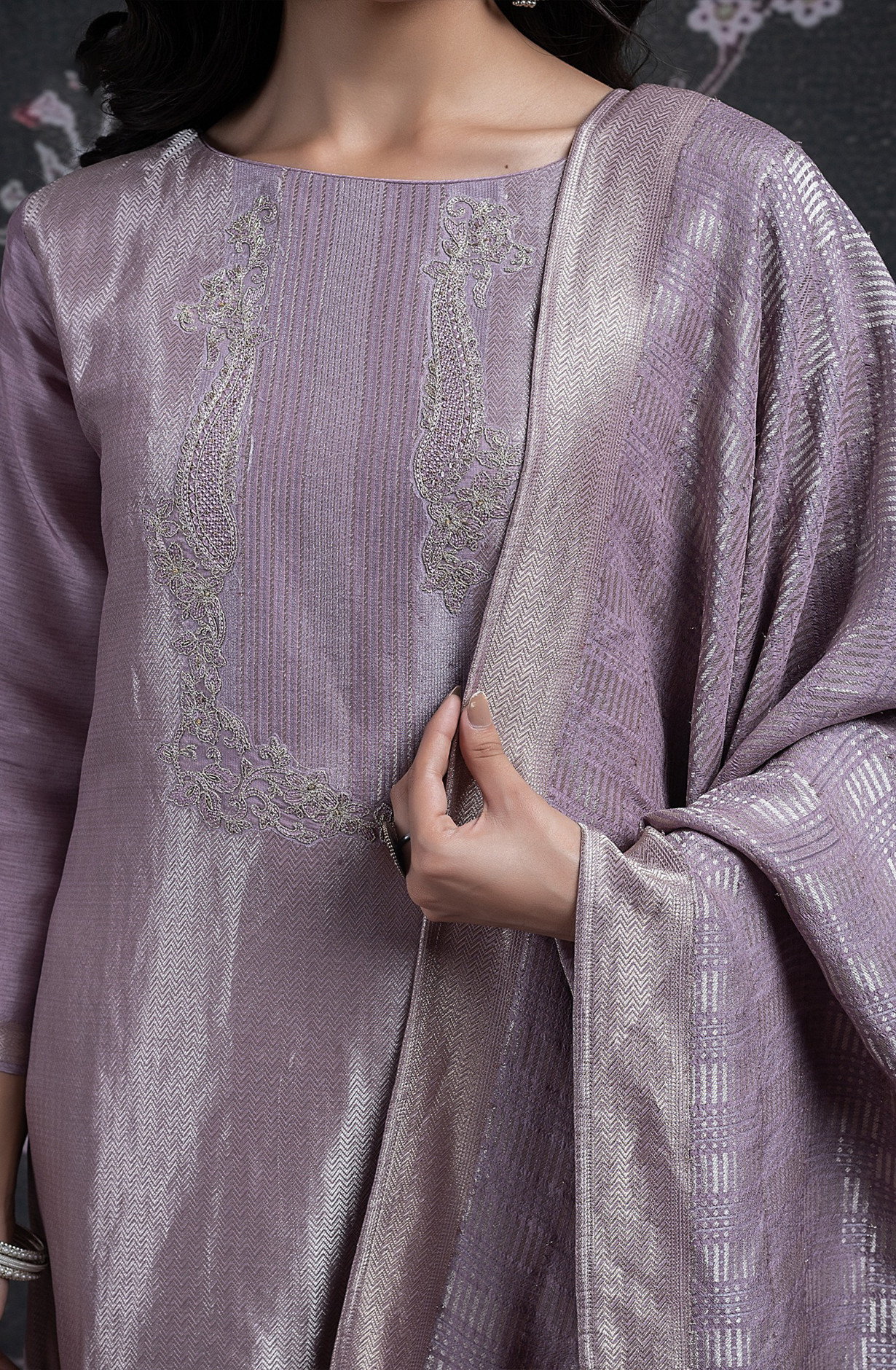 Pink Silk Jacquard Suit Set with Dupatta - R157-SPR2376