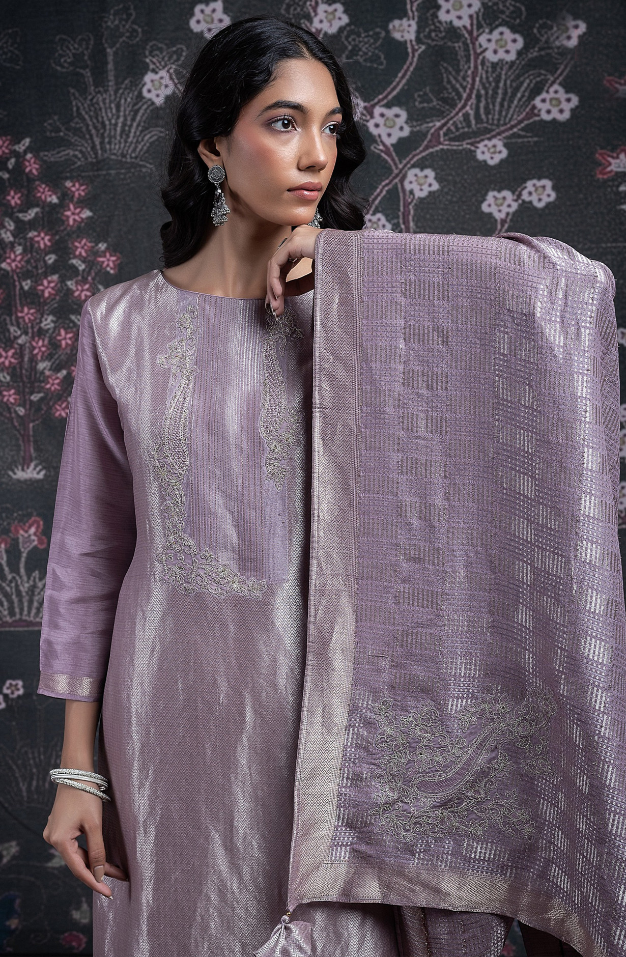Pink Silk Jacquard Suit Set with Dupatta - R157-SPR2376