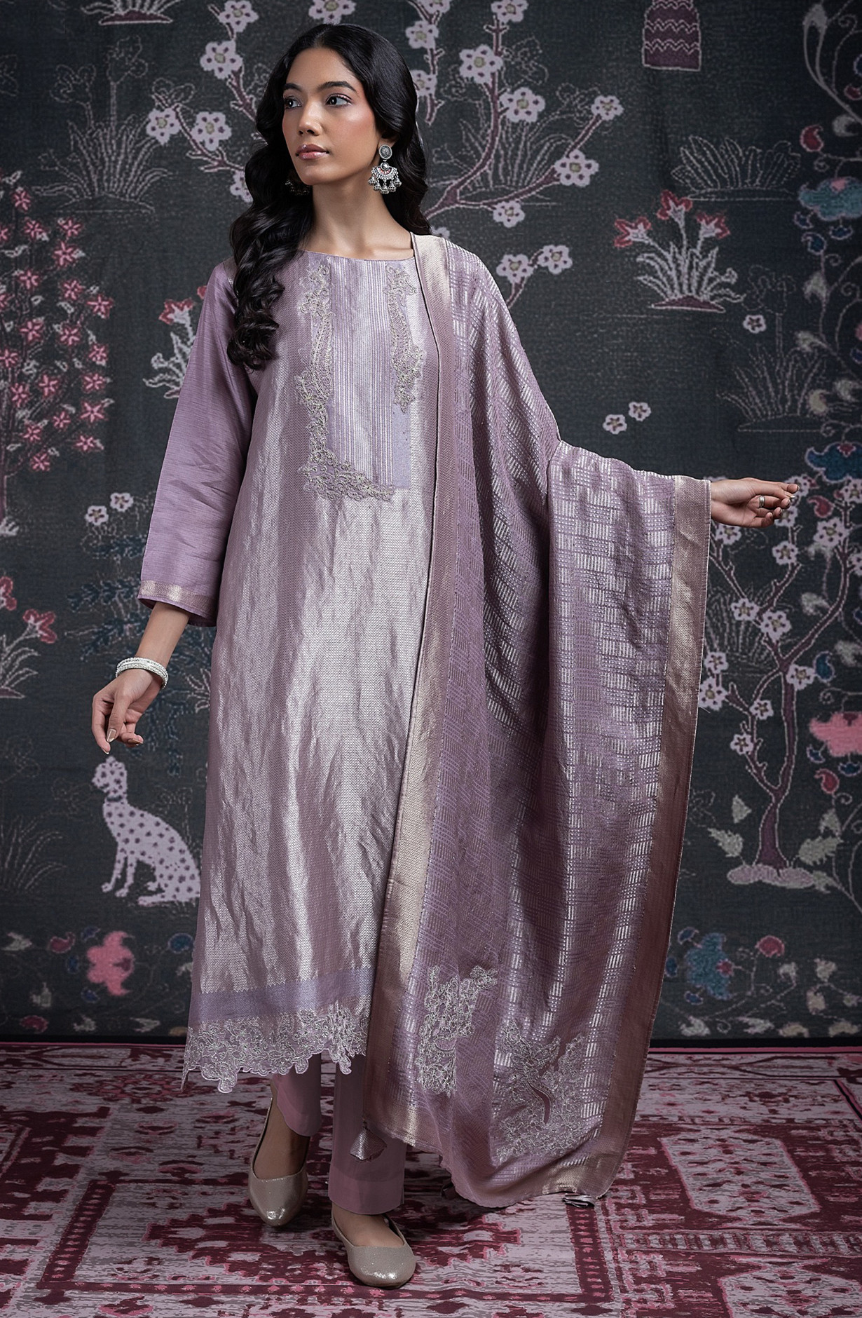 Pink Silk Jacquard Suit Set with Dupatta - R157-SPR2376
