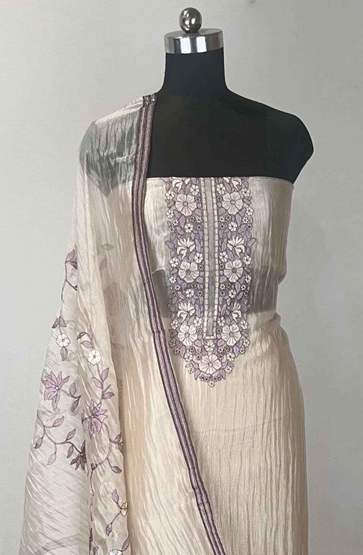 Purple Glass Tissue Beautiful Suit Set with Dupatta - 1020-5842