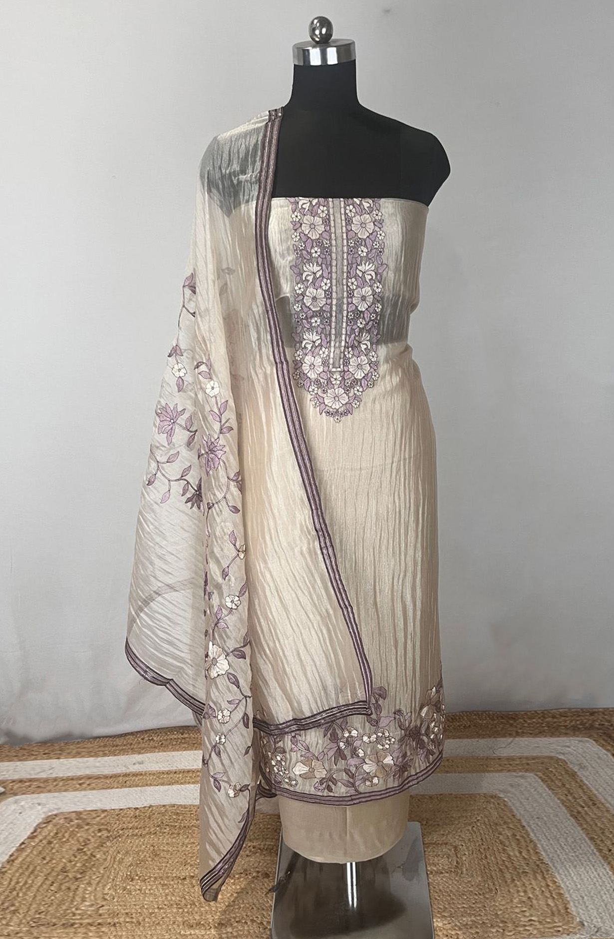 Purple Glass Tissue Beautiful Suit Set with Dupatta - 1020-5842