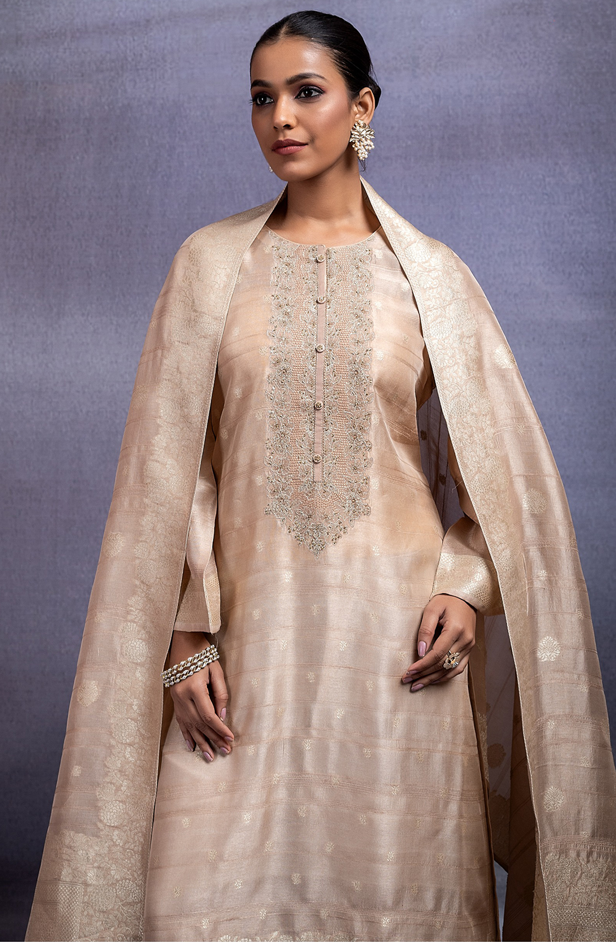 Fawn Jacquard Silk Suit with Dupatta  -R157-SPR2135