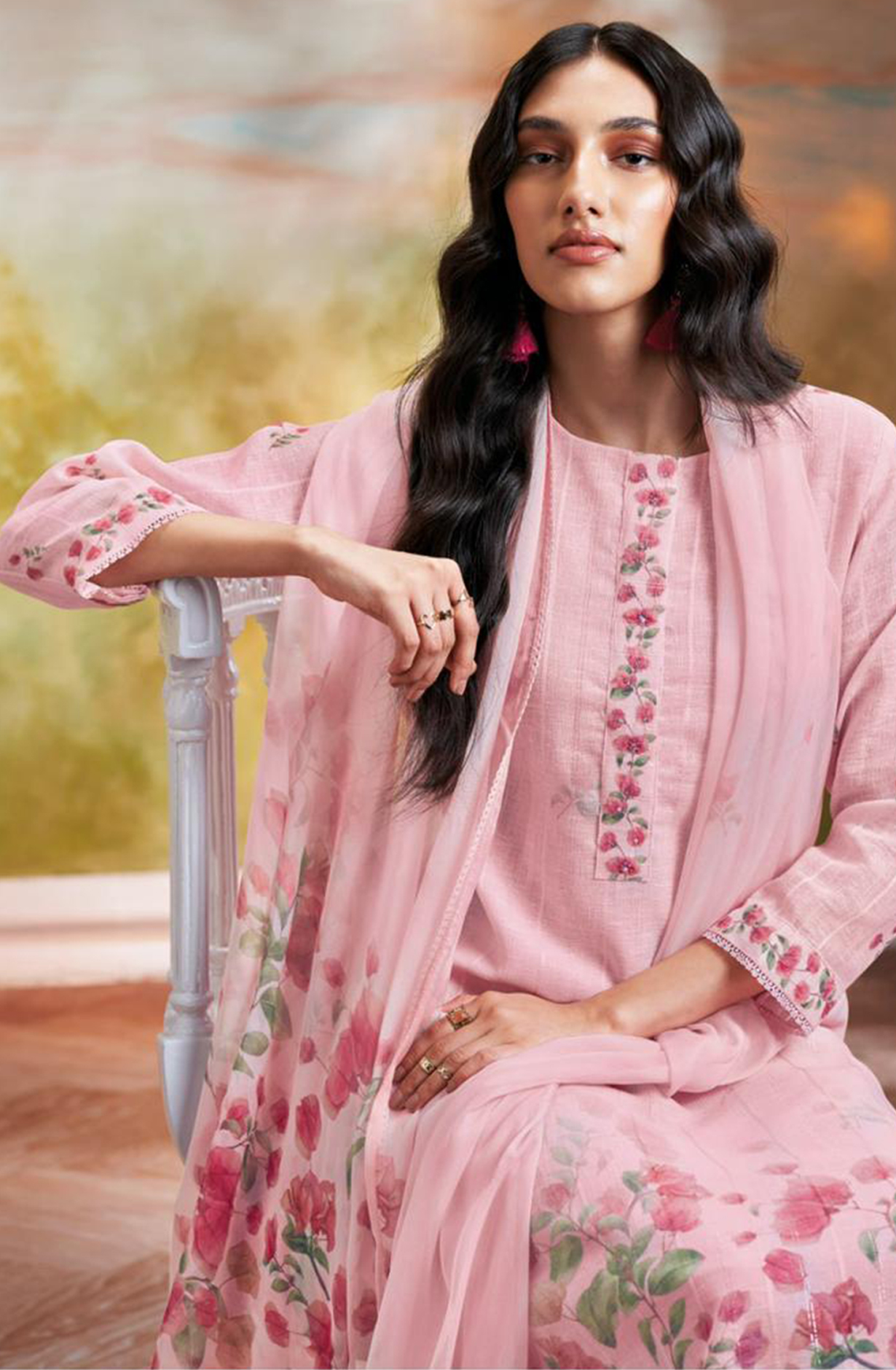 Printed Cotton Suit Set with Chiffon Dupatta - ESHS2743A