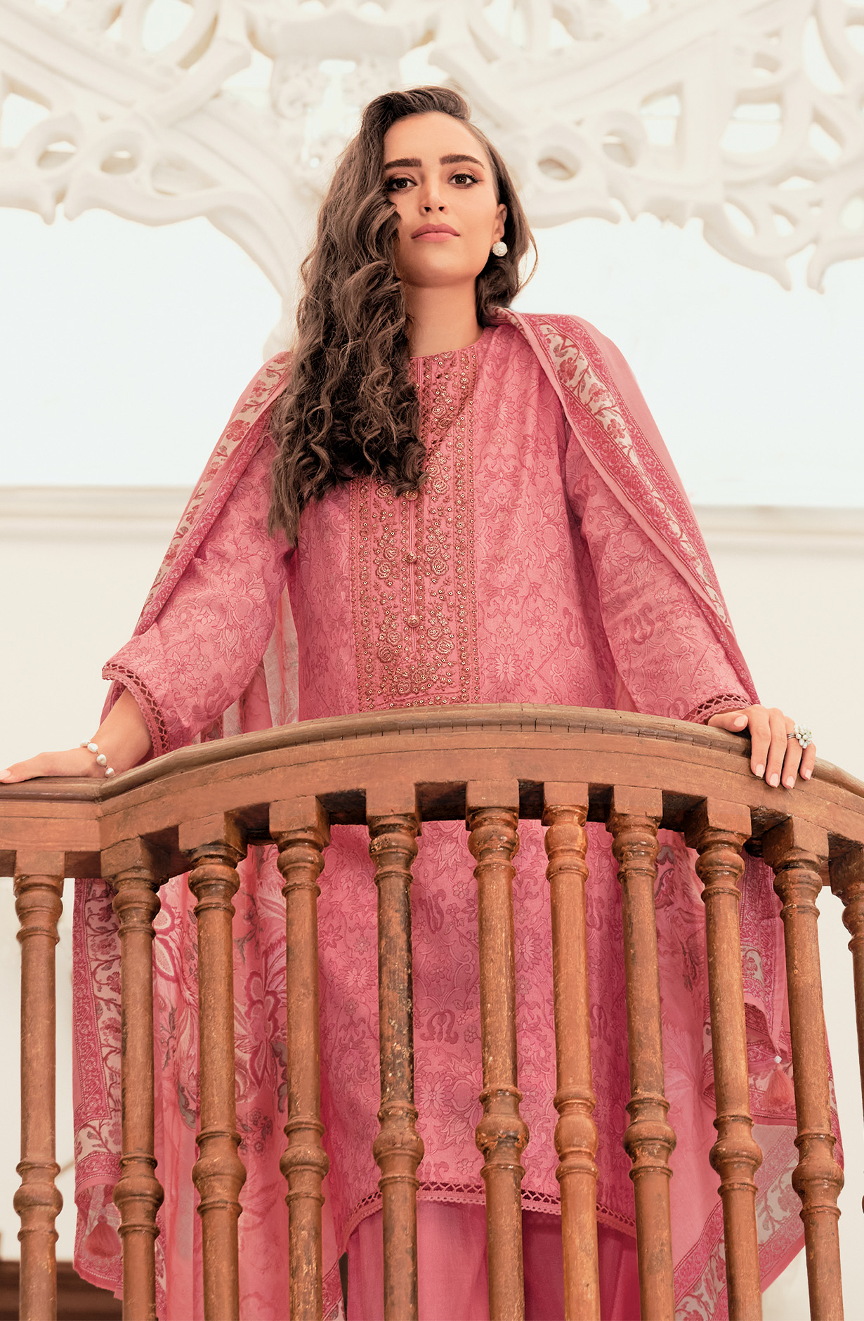 Pink Cotton Digital Printed Lace Work Unstitched Salwar Kameez - AVY03